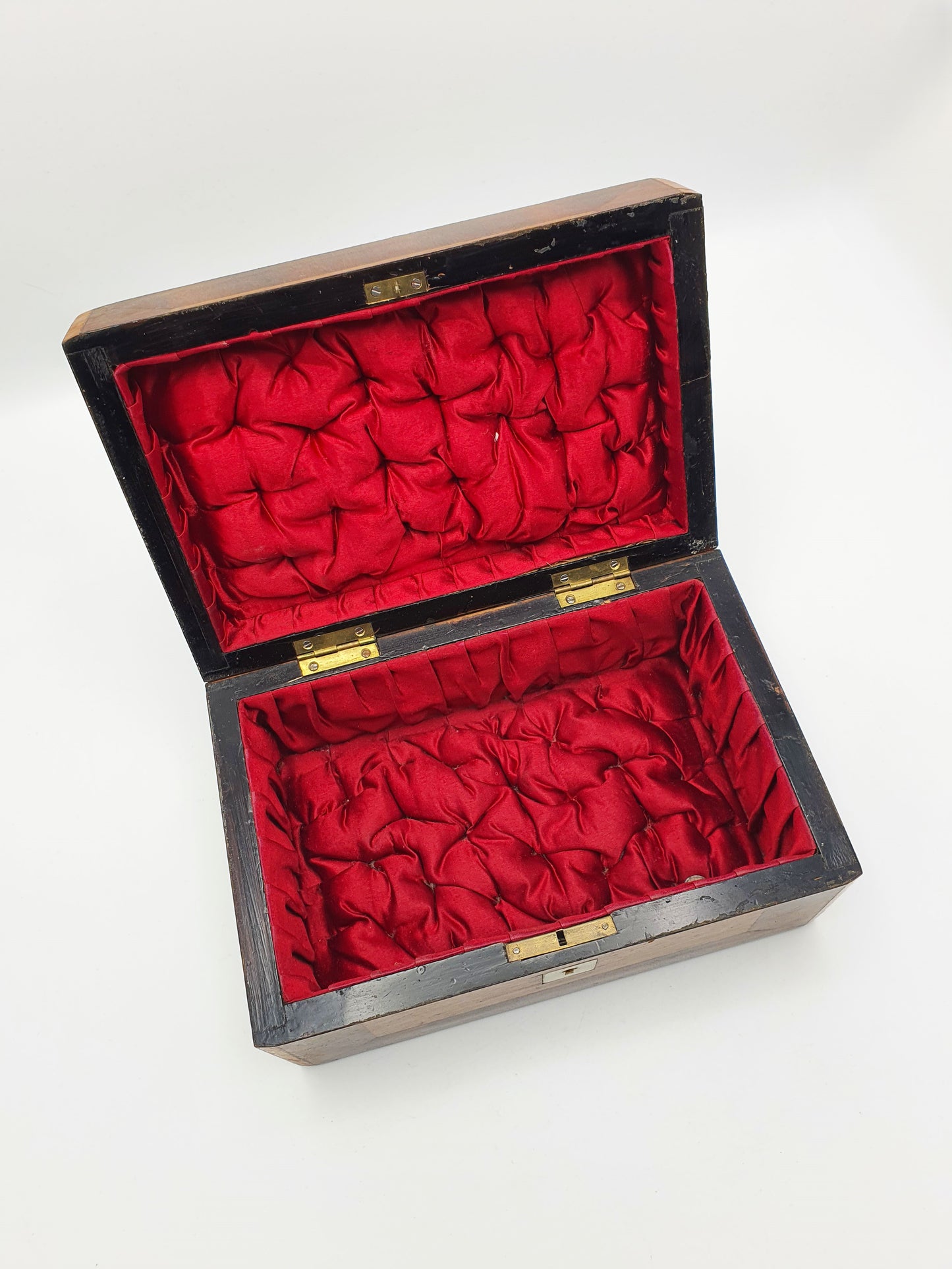 Lovely Antique Victorian Wooden Jewellery / Trinket Box with Inlay & Satin Lining – circa 1880