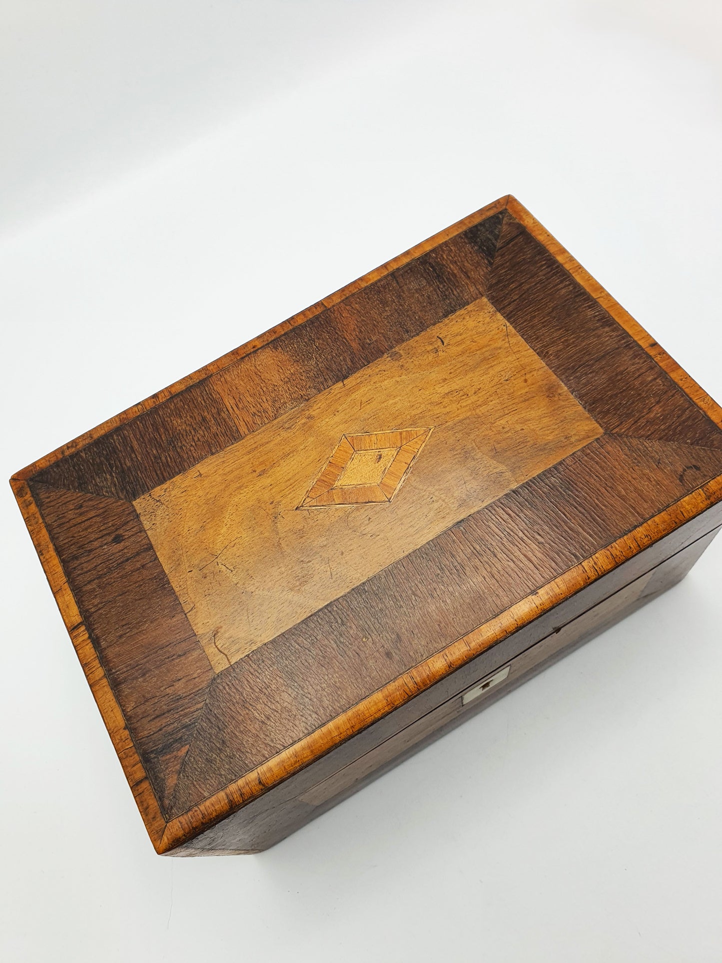Lovely Antique Victorian Wooden Jewellery / Trinket Box with Inlay & Satin Lining – circa 1880