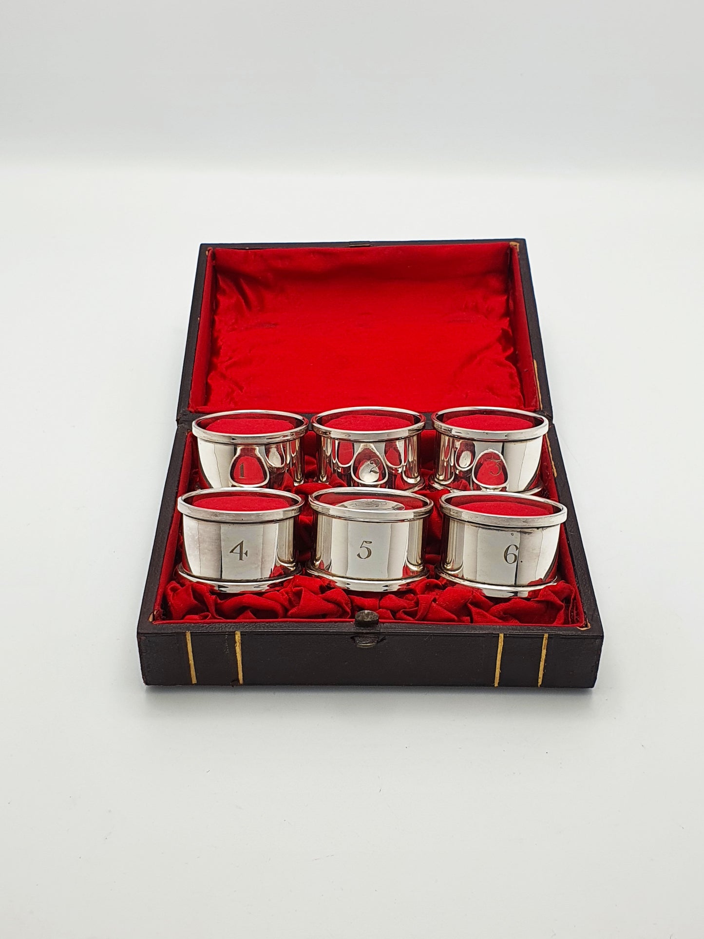 Antique Set of Six Numbered Silver-Plated Napkin Rings in Original Fitted Case – circa 1920