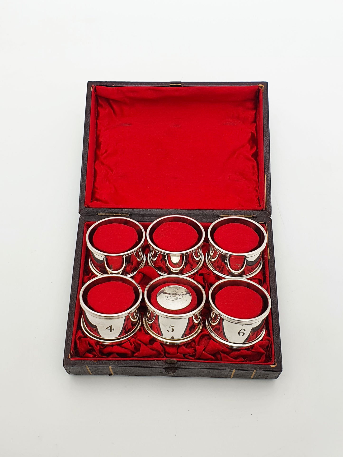 Antique Set of Six Numbered Silver-Plated Napkin Rings in Original Fitted Case – circa 1920