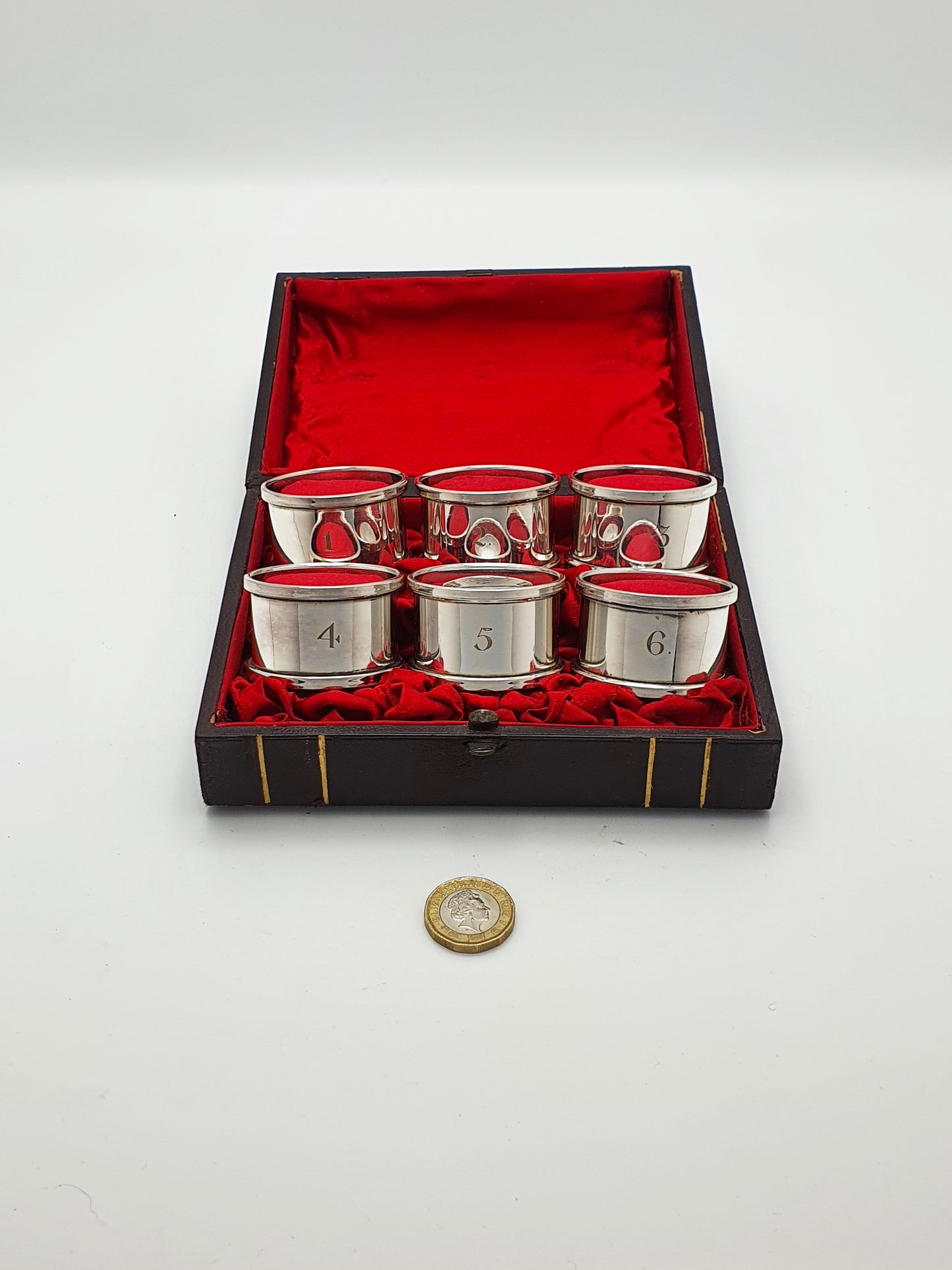 Antique Set of Six Numbered Silver-Plated Napkin Rings in Original Fitted Case – circa 1920