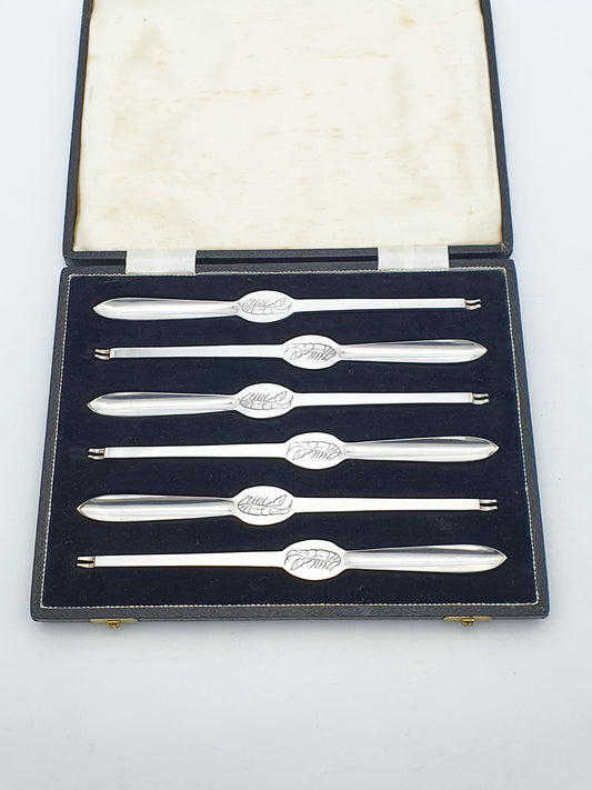 Lovely Cased Set of 6 Antique Silver-Plated Lobster Picks – circa 1920