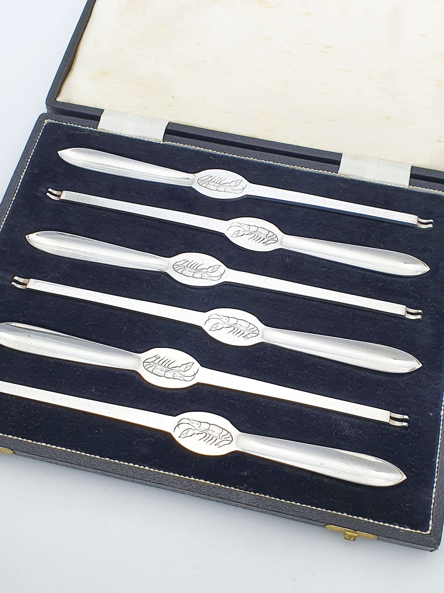 Lovely Cased Set of 6 Antique Silver-Plated Lobster Picks – circa 1920