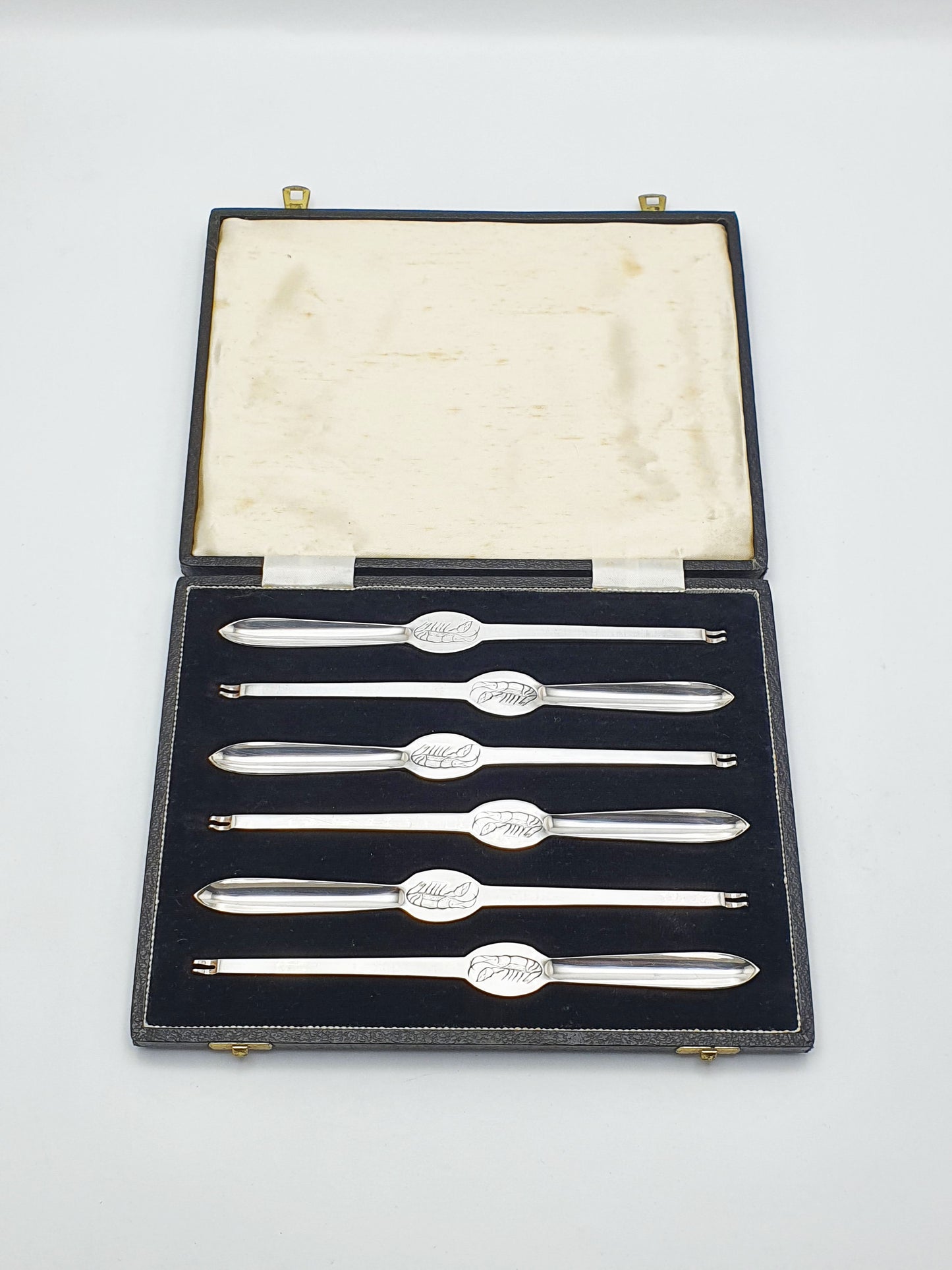 Lovely Cased Set of 6 Antique Silver-Plated Lobster Picks – circa 1920