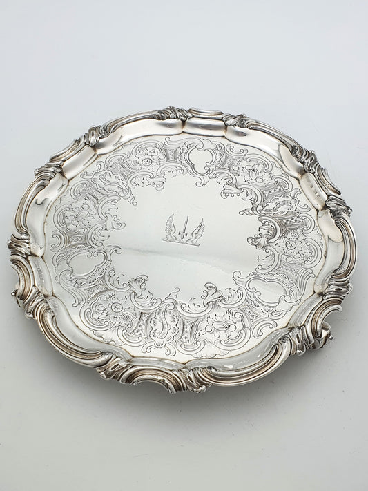 Fine Victorian Sheffield Silver-Plated Salver on Scroll Feet – circa 1840