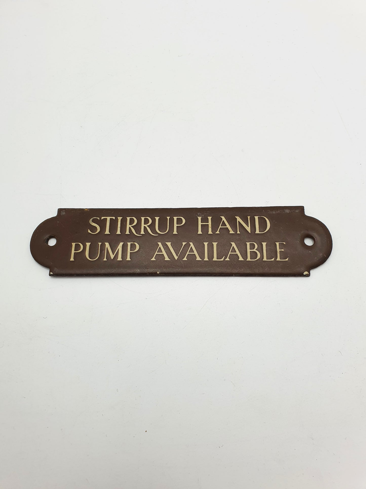 Nice Military Enamel Sign Reading ‘Stirrup Hand Pump Available’ (Army Issue) – circa 1940