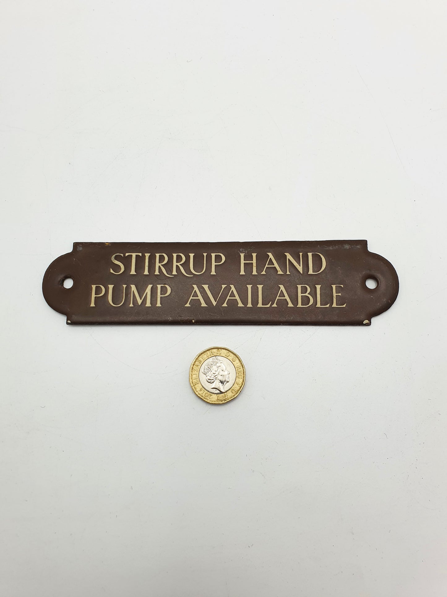 Nice Military Enamel Sign Reading ‘Stirrup Hand Pump Available’ (Army Issue) – circa 1940