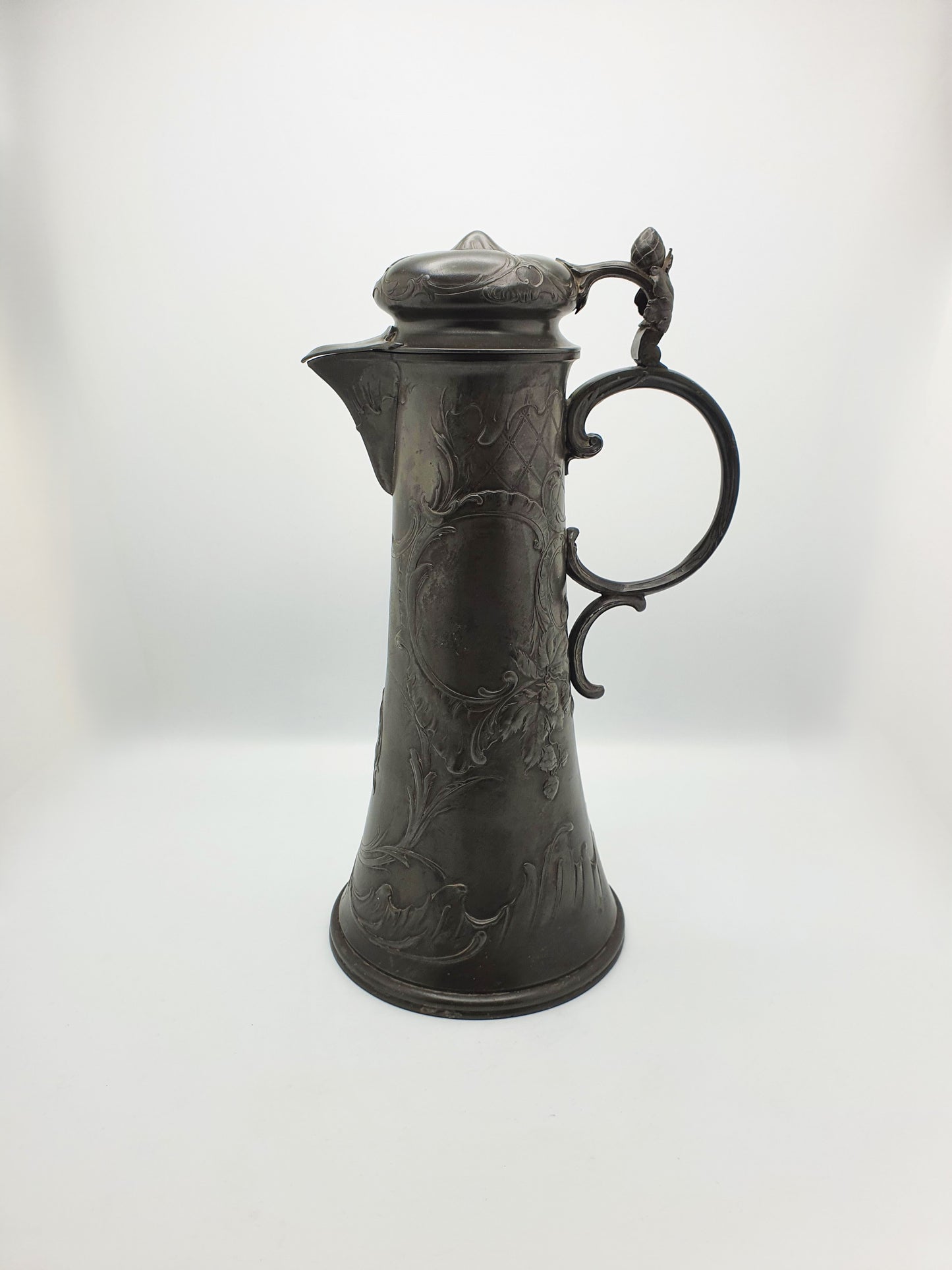 Giant German Art Nouveau Pewter Beer Flagon with Hops Decoration – circa 1900