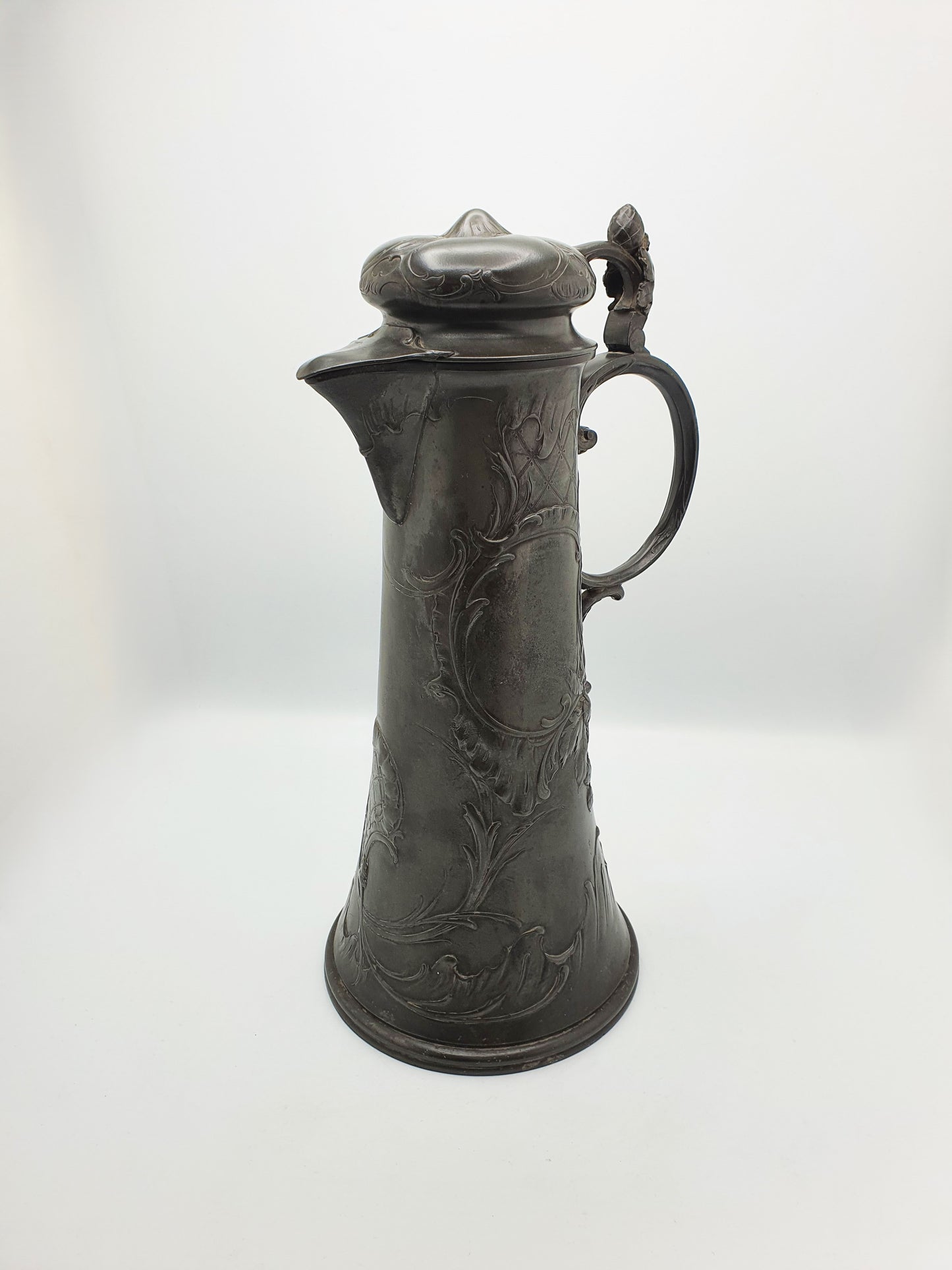 Giant German Art Nouveau Pewter Beer Flagon with Hops Decoration – circa 1900