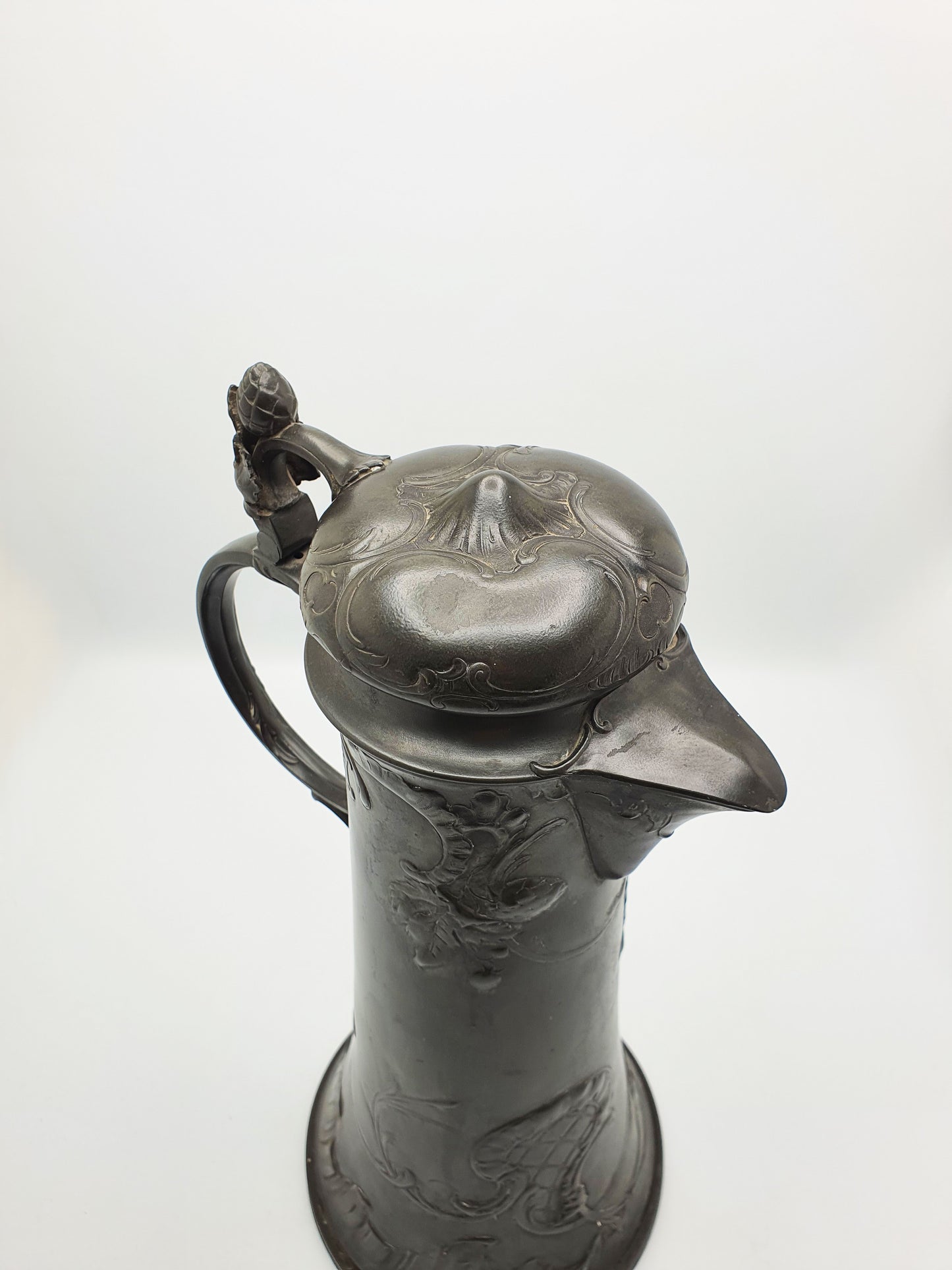 Giant German Art Nouveau Pewter Beer Flagon with Hops Decoration – circa 1900