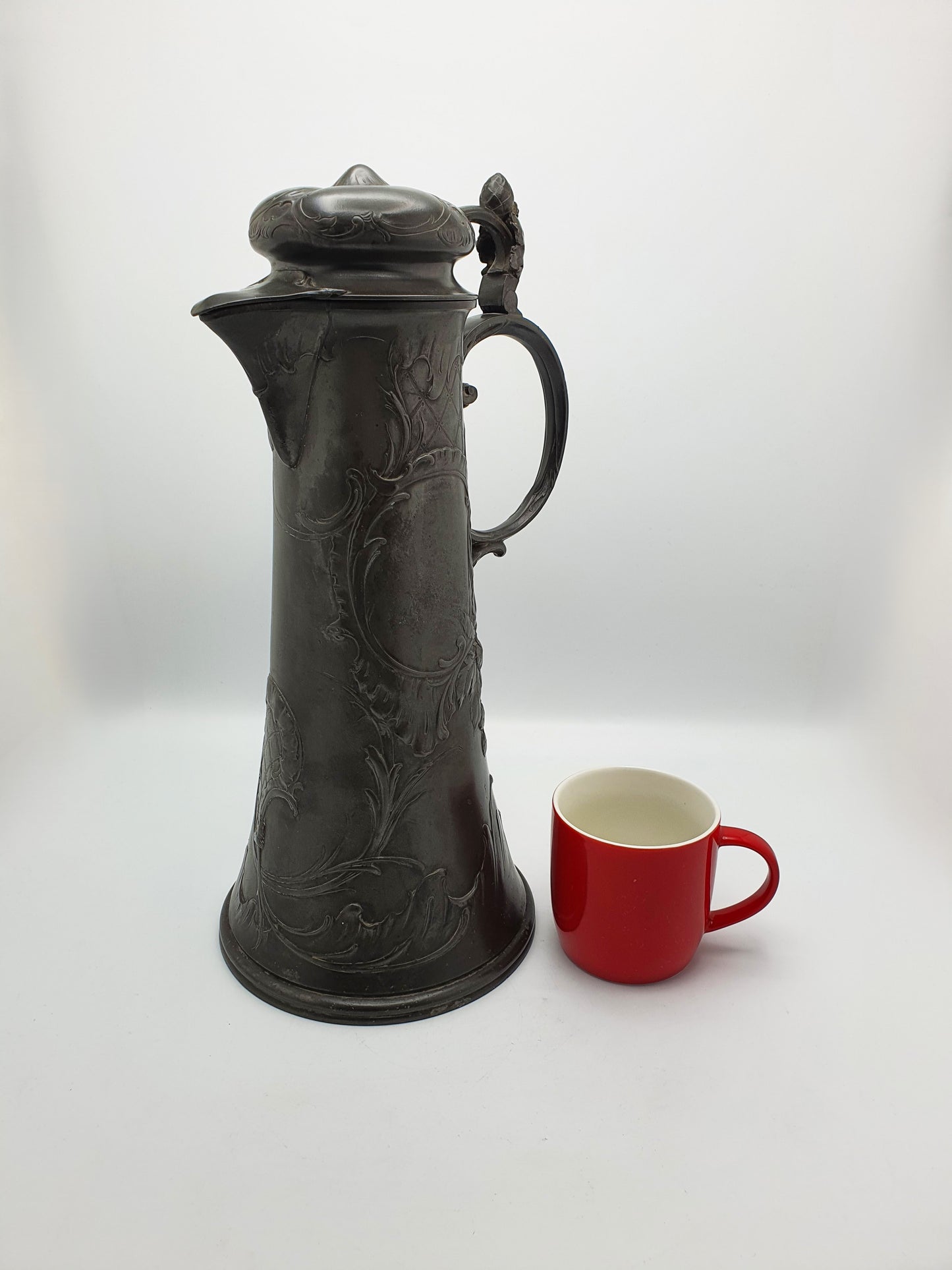 Giant German Art Nouveau Pewter Beer Flagon with Hops Decoration – circa 1900