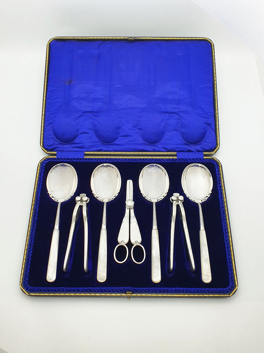 Antique Cased Edwardian Silver-Plate & Mother-of-Pearl Dessert Service – circa 1905