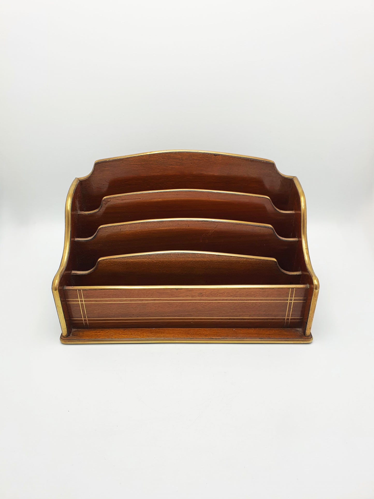 French Antique Mahogany Document Rack with Brass Gallery & Stringing – circa 1920