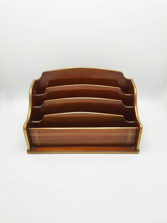 French Antique Mahogany Document Rack with Brass Gallery & Stringing – circa 1920