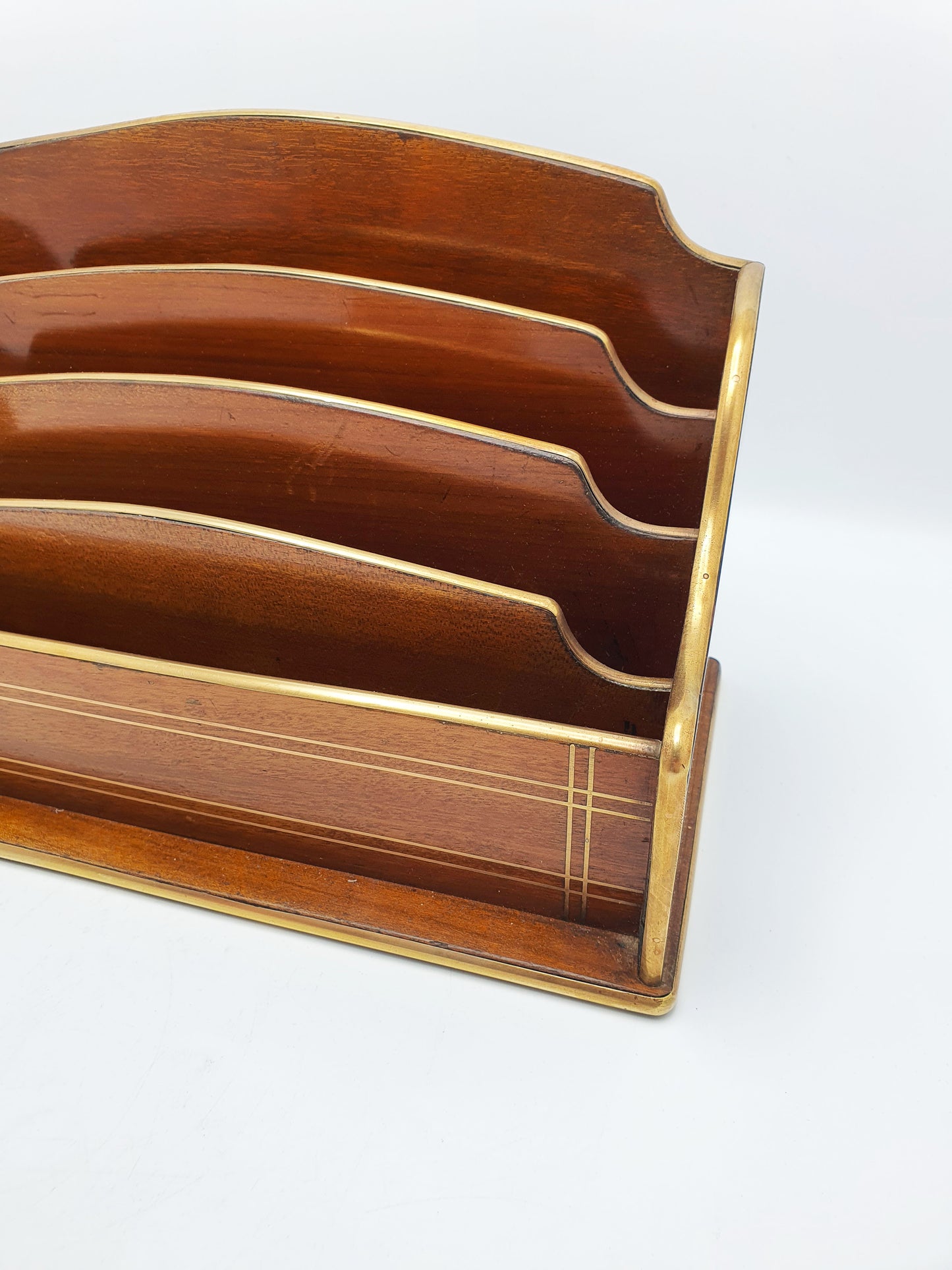 French Antique Mahogany Document Rack with Brass Gallery & Stringing – circa 1920