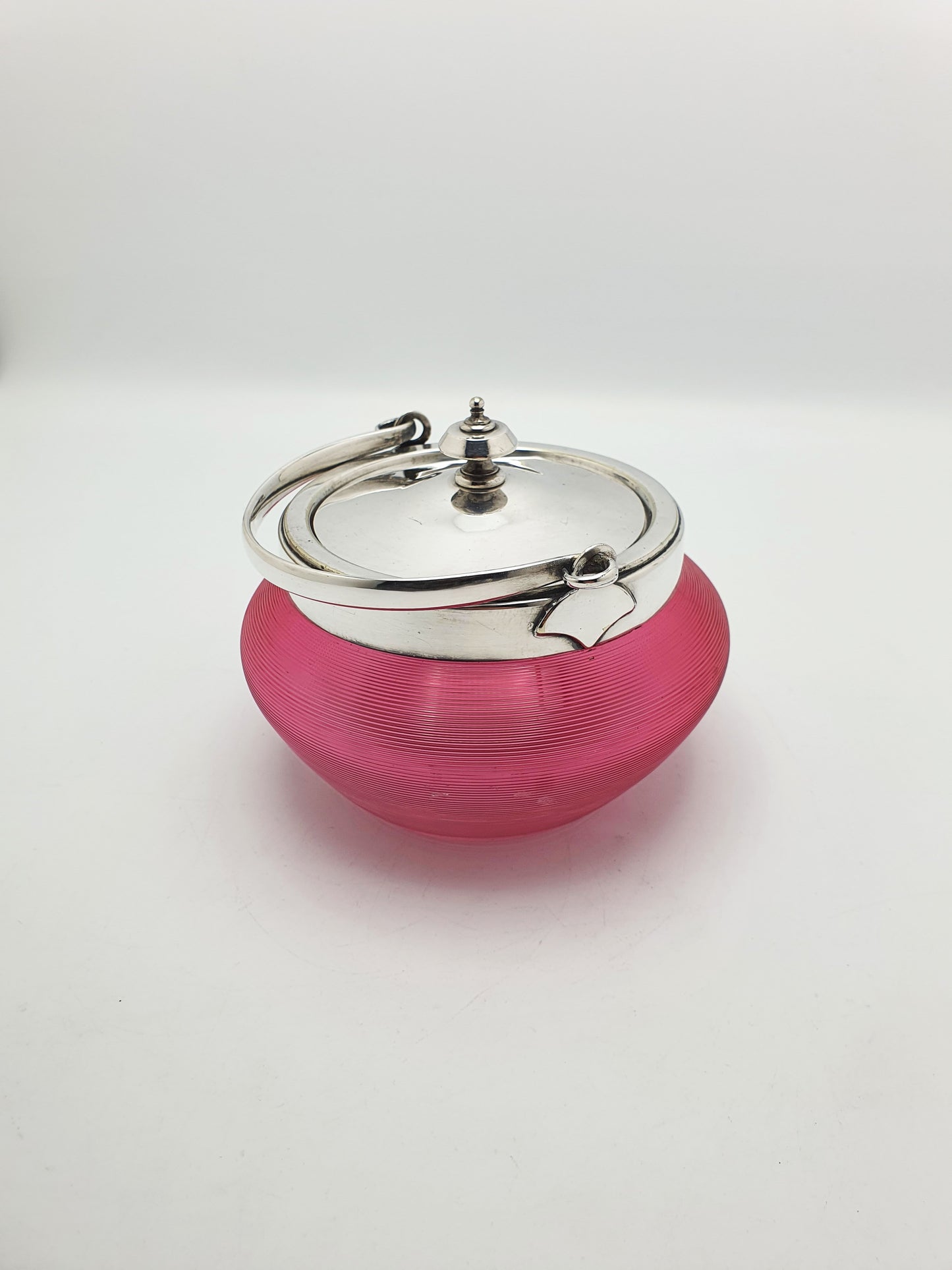 Nice Antique Edwardian Cranberry Glass Biscuit Barrel with Silver-Plated Mounts – circa 1905