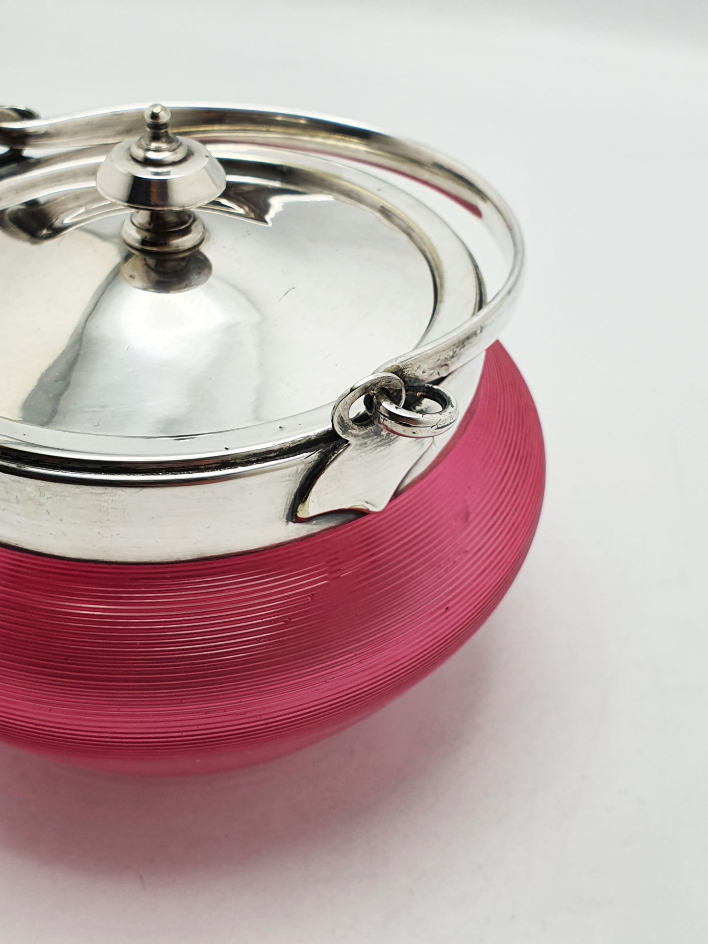 Nice Antique Edwardian Cranberry Glass Biscuit Barrel with Silver-Plated Mounts – circa 1905