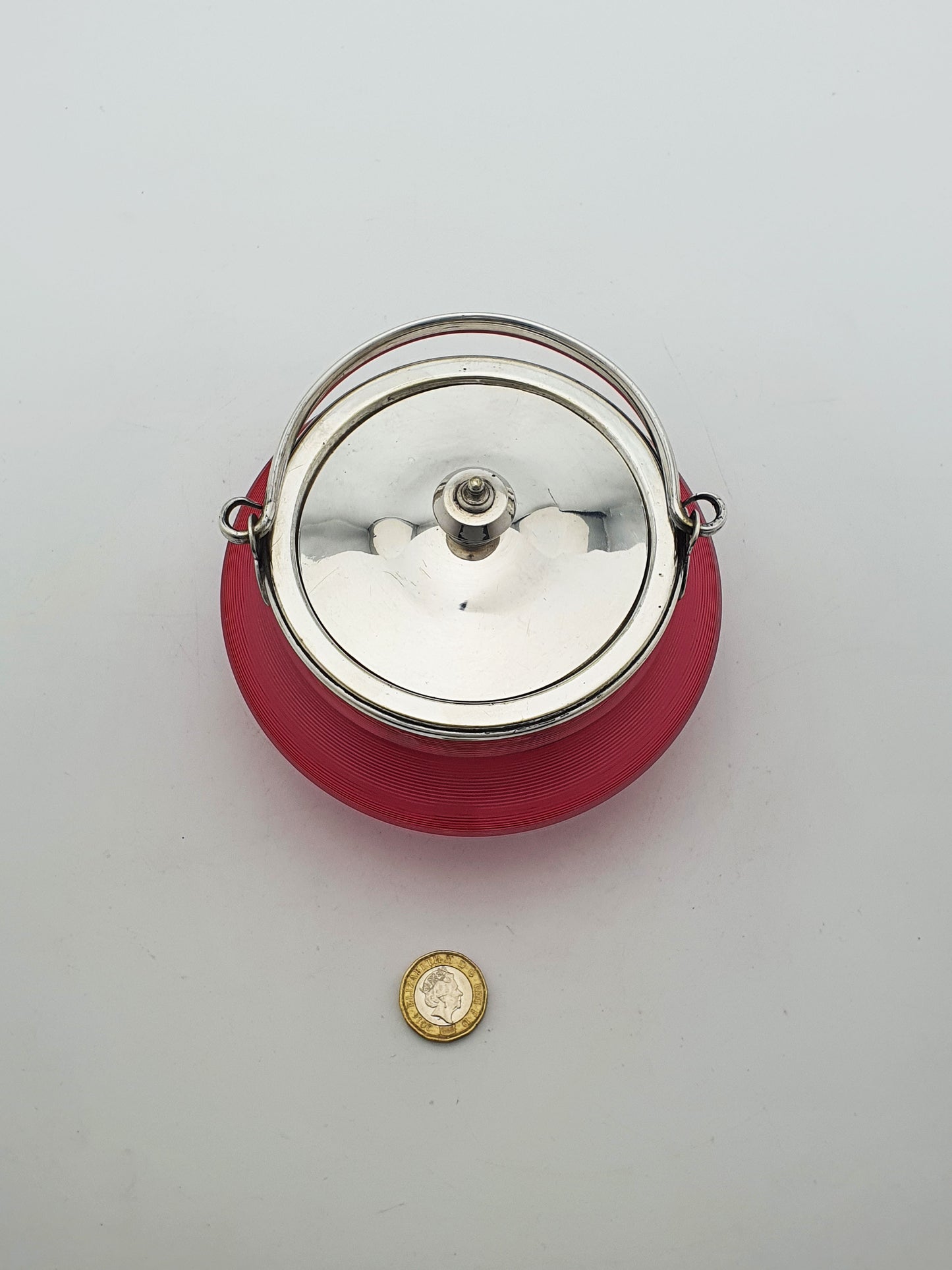 Nice Antique Edwardian Cranberry Glass Biscuit Barrel with Silver-Plated Mounts – circa 1905