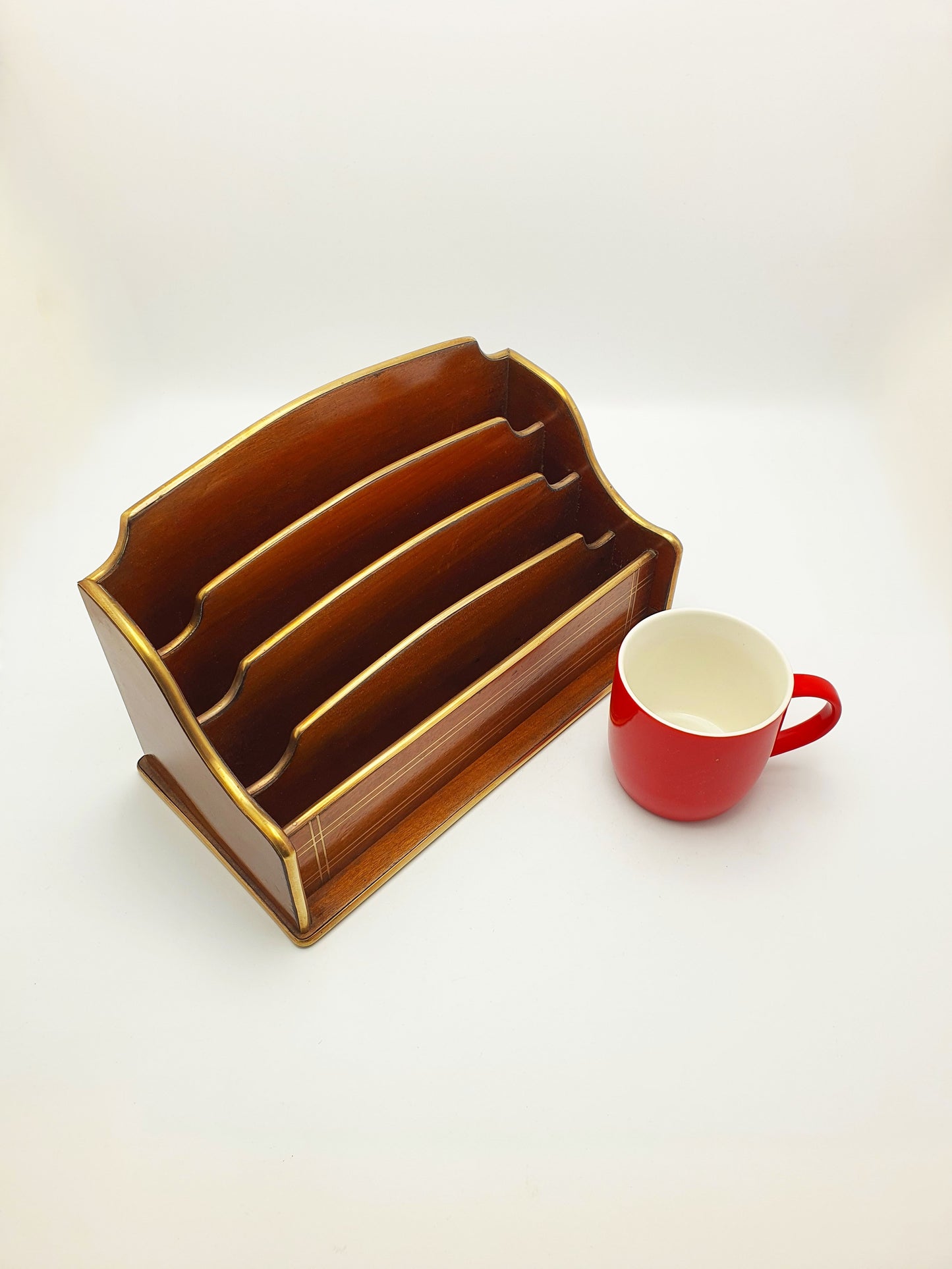 French Antique Mahogany Document Rack with Brass Gallery & Stringing – circa 1920