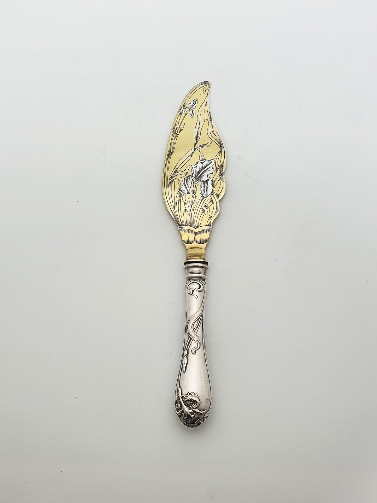 Gorgeous Art Nouveau German Silver handled & Gilt Iris Pastry Server – circa 1900