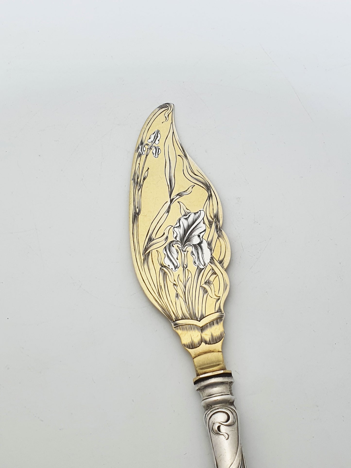 Gorgeous Art Nouveau German Silver handled & Gilt Iris Pastry Server – circa 1900