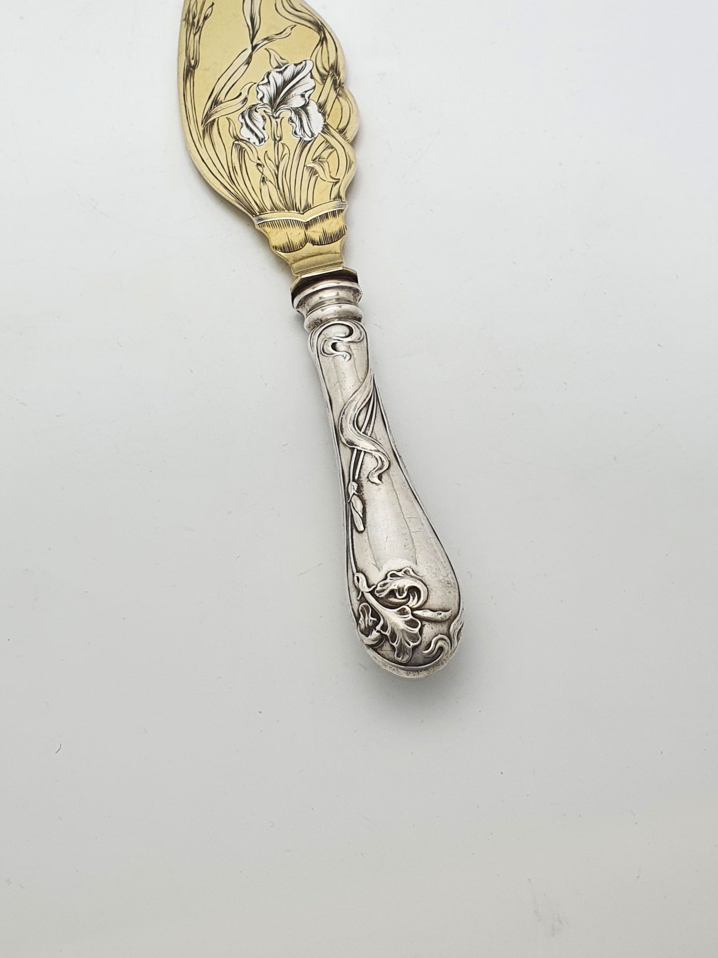 Gorgeous Art Nouveau German Silver handled & Gilt Iris Pastry Server – circa 1900