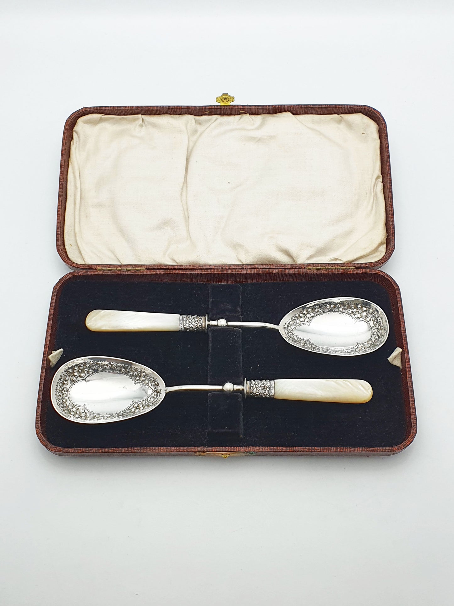 Nice Pair of Antique Victorian Silver-Plated Serving Spoons with Mother-of-Pearl Handles – circa 1900