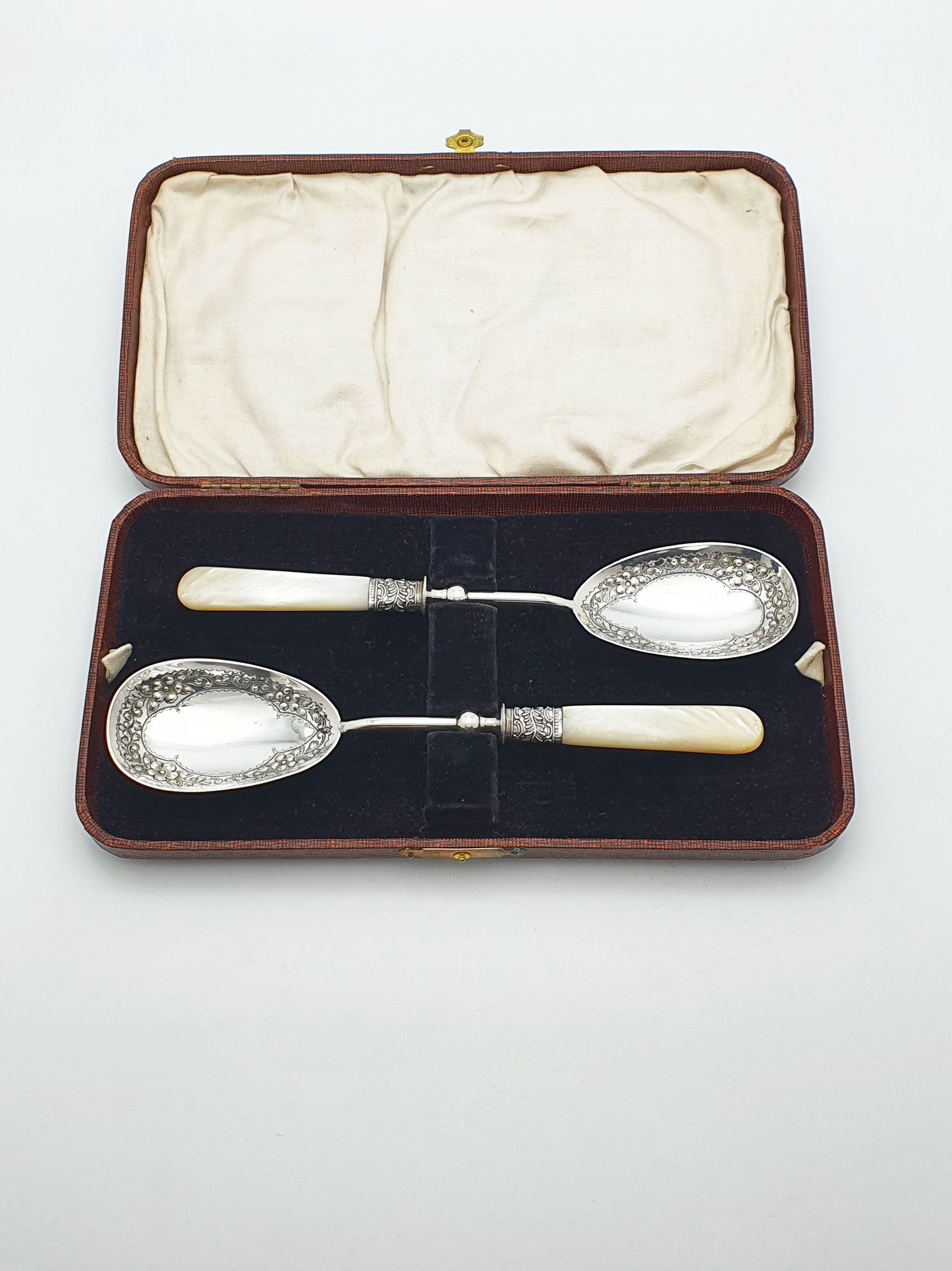 Nice Pair of Antique Victorian Silver-Plated Serving Spoons with Mother-of-Pearl Handles – circa 1900