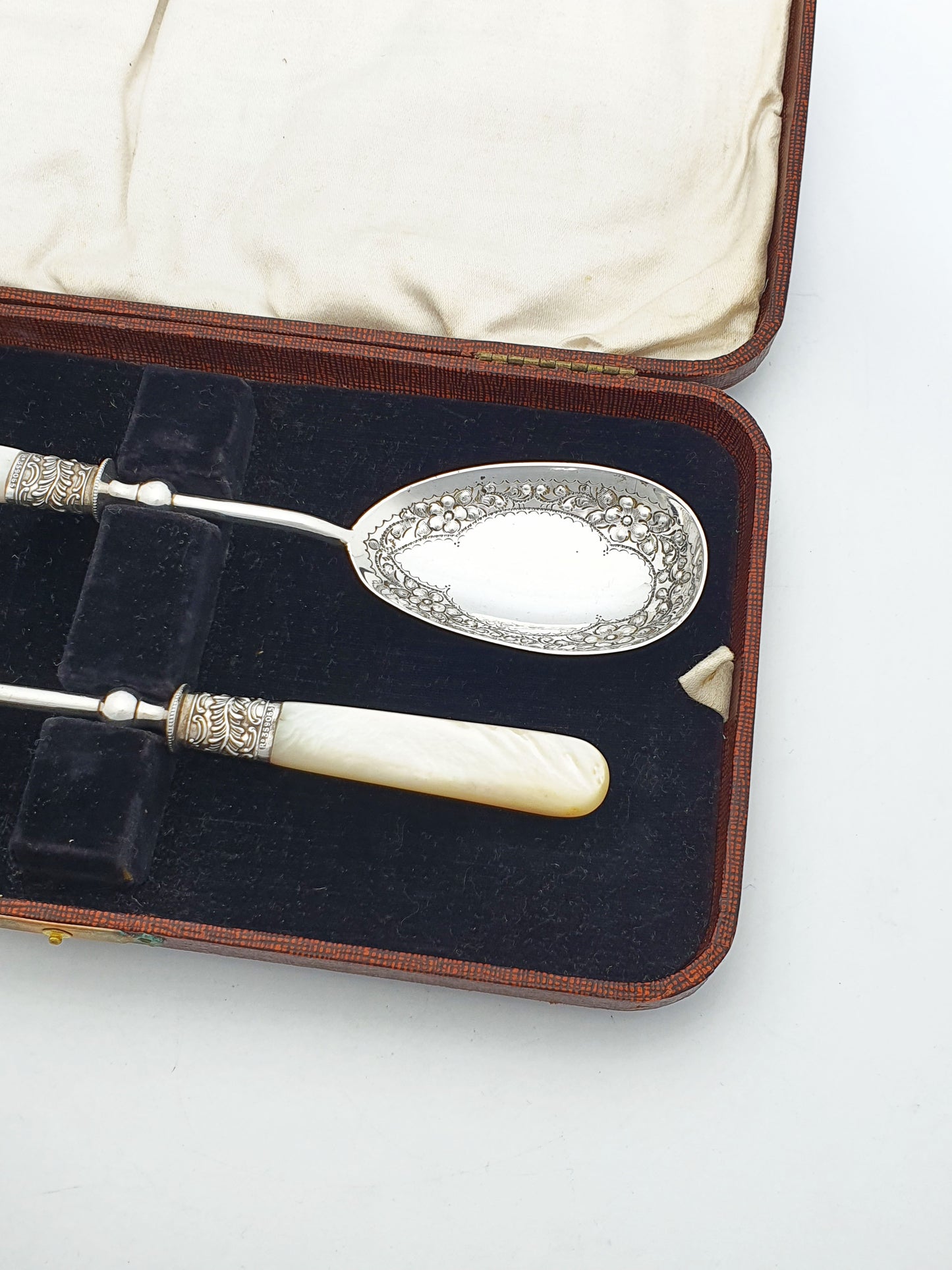 Nice Pair of Antique Victorian Silver-Plated Serving Spoons with Mother-of-Pearl Handles – circa 1900