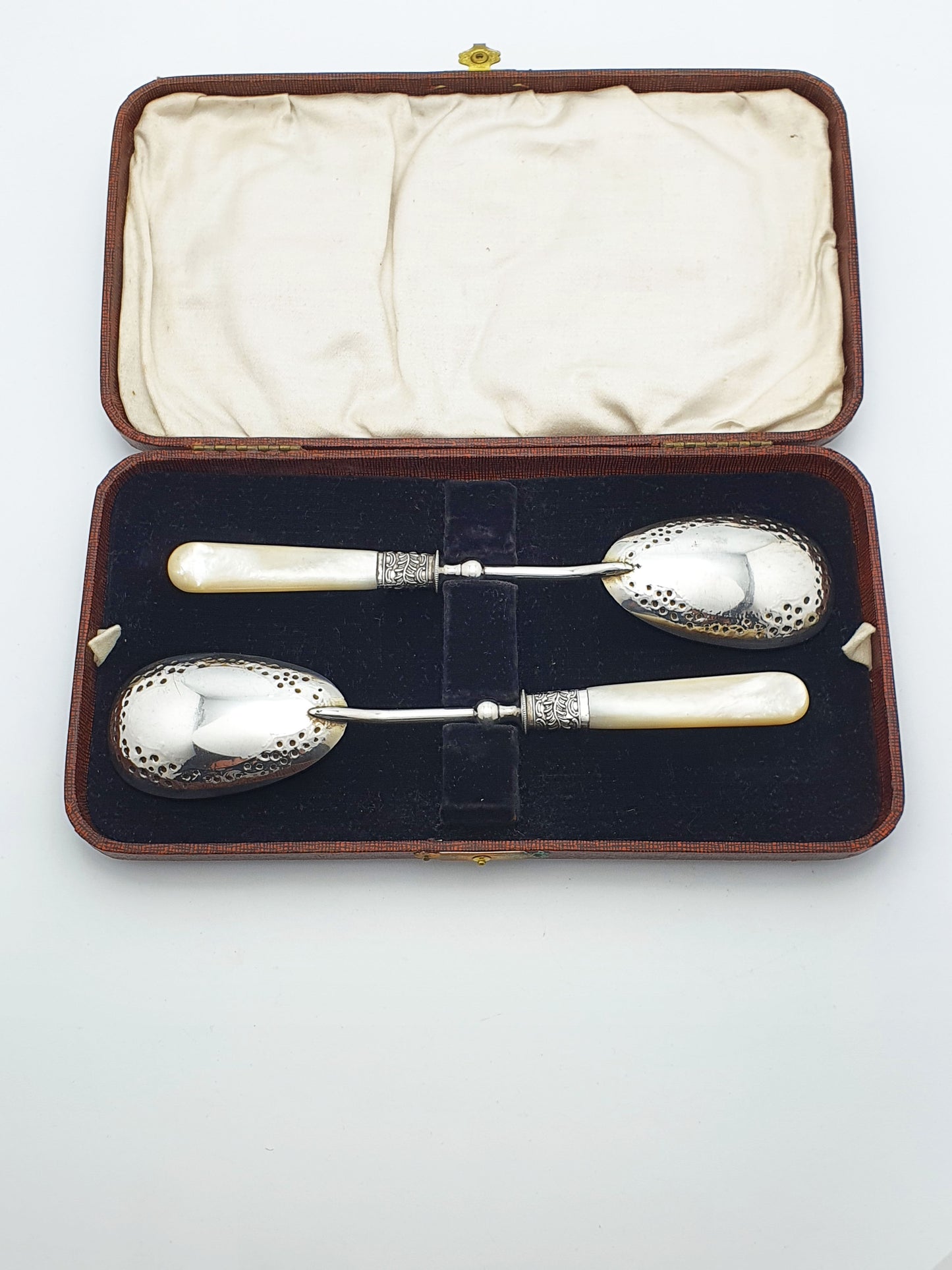 Nice Pair of Antique Victorian Silver-Plated Serving Spoons with Mother-of-Pearl Handles – circa 1900
