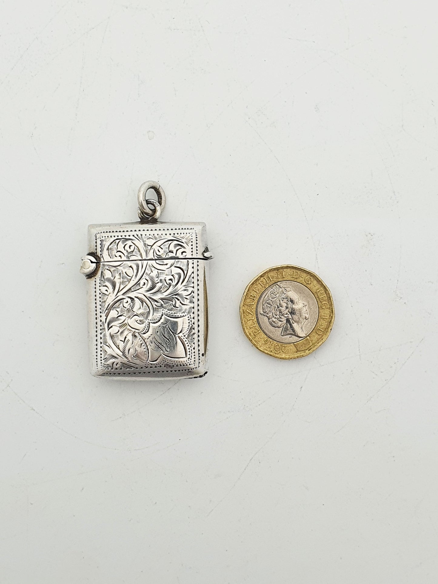 Pretty Antique Sterling Silver Vesta Case with Floral Scroll Engraving - 1908