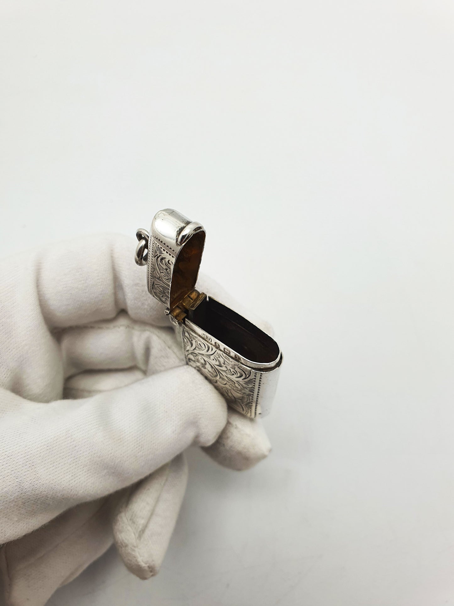 Pretty Antique Sterling Silver Vesta Case with Floral Scroll Engraving - 1908