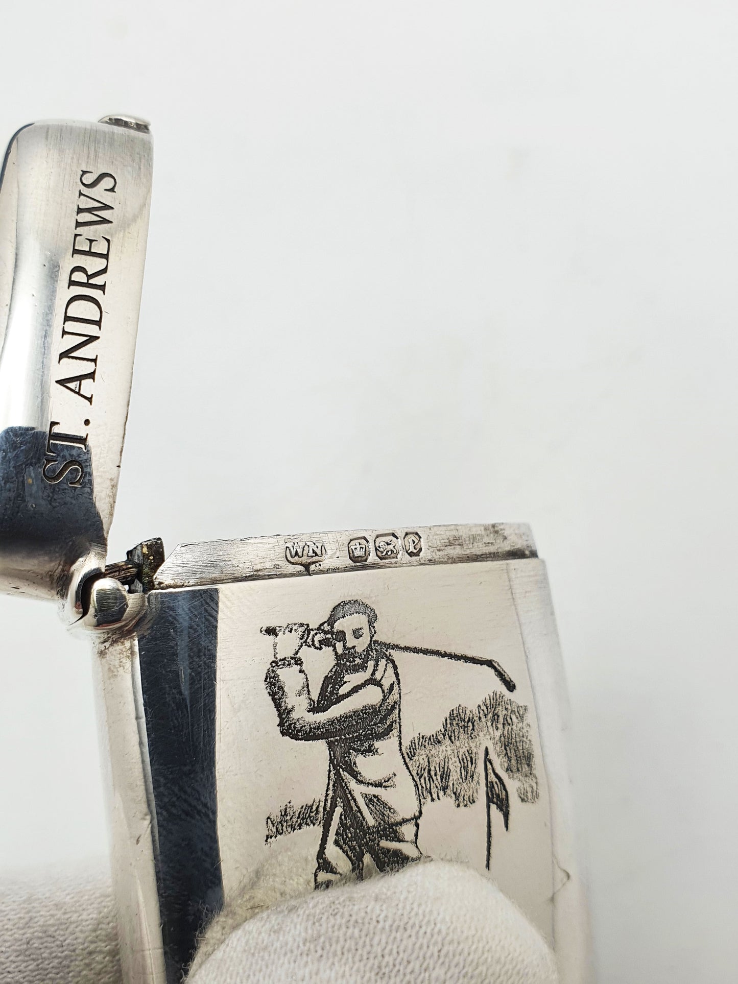 Collectable Antique Sterling Silver Vesta Case with St. Andrews Golfer Engraving - 1897