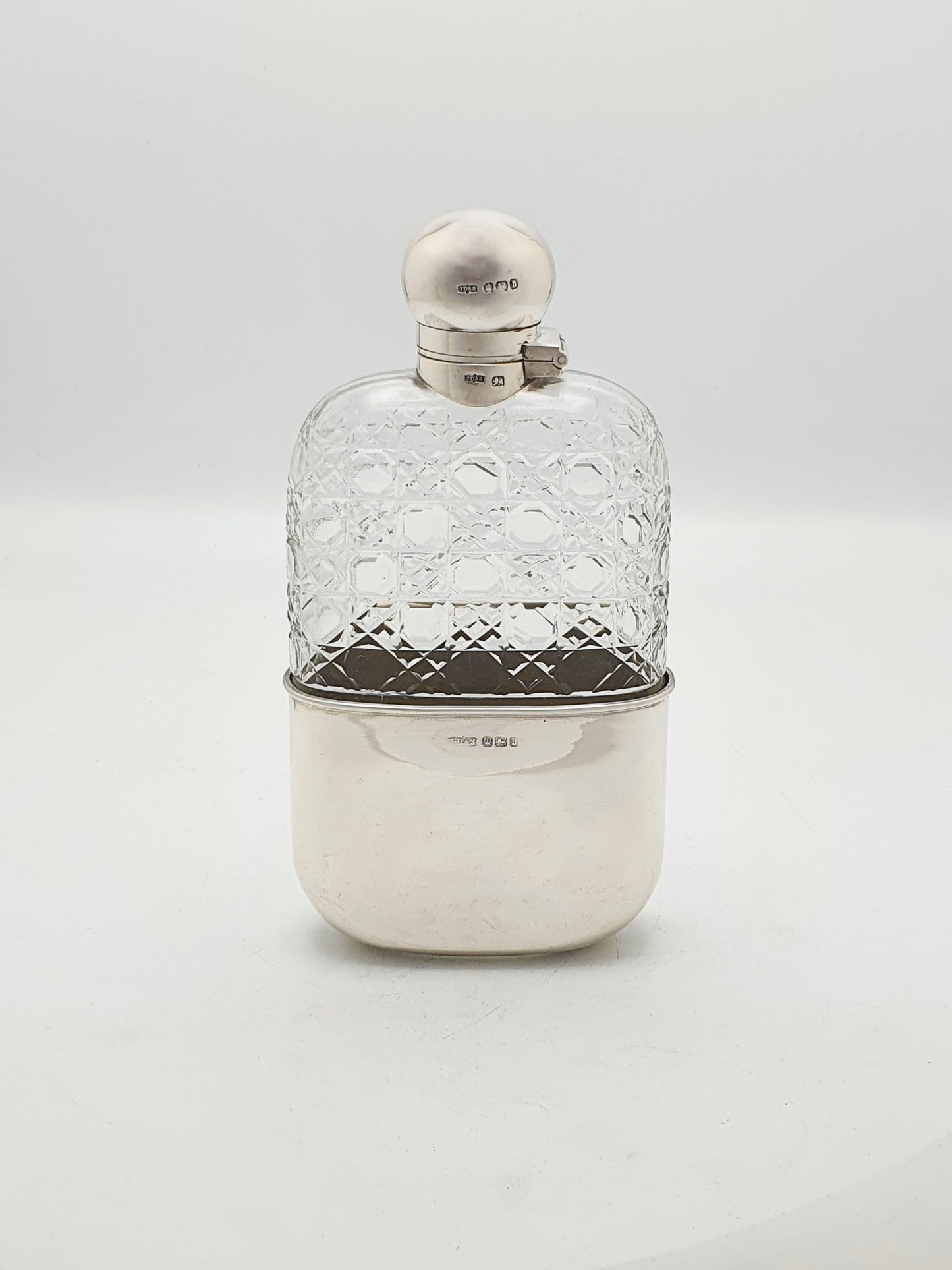 Fabulous Large Antique Victorian Cut Glass and Sterling Silver Hip Flask - 1894