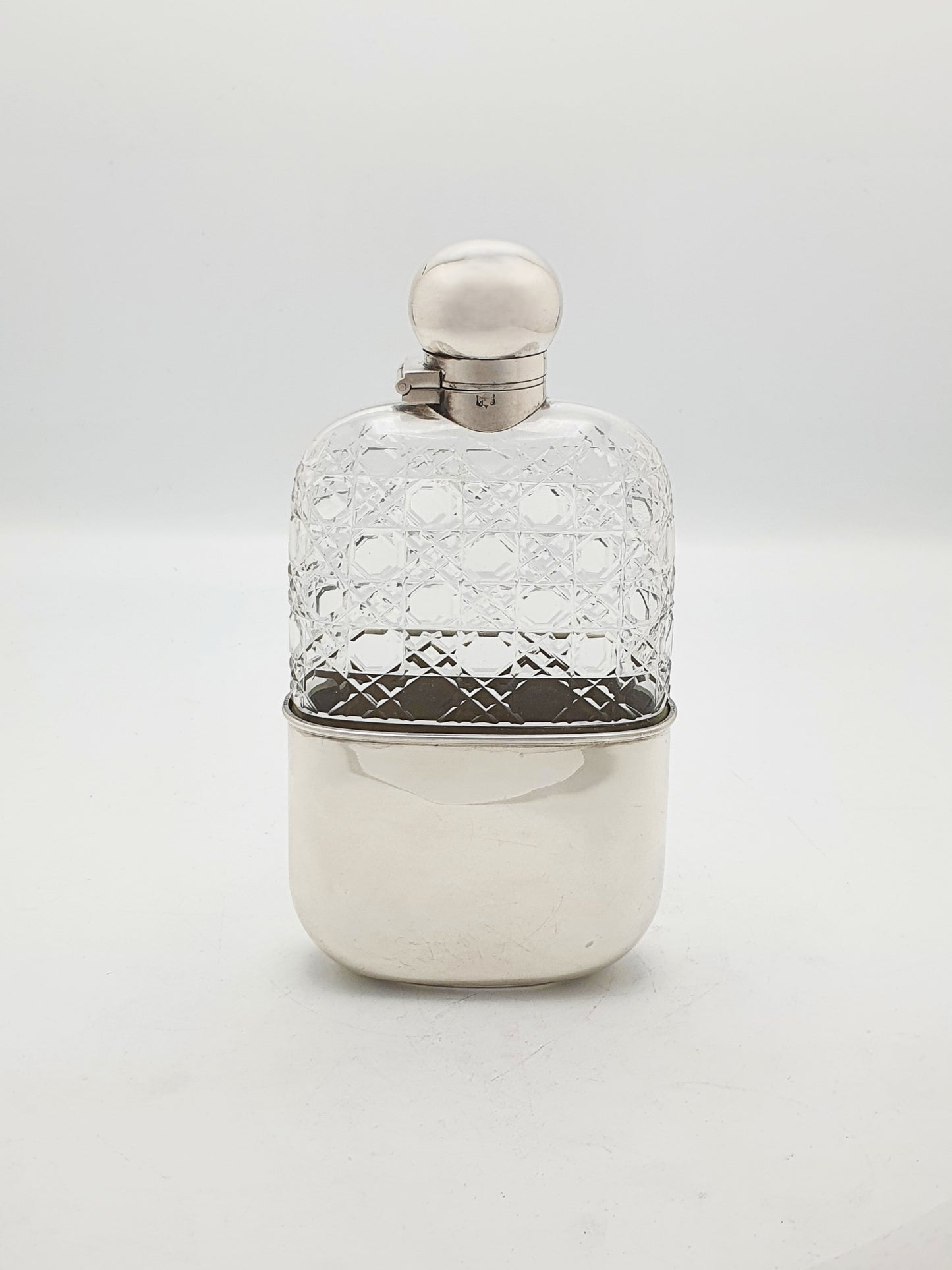 Fabulous Large Antique Victorian Cut Glass and Sterling Silver Hip Flask - 1894