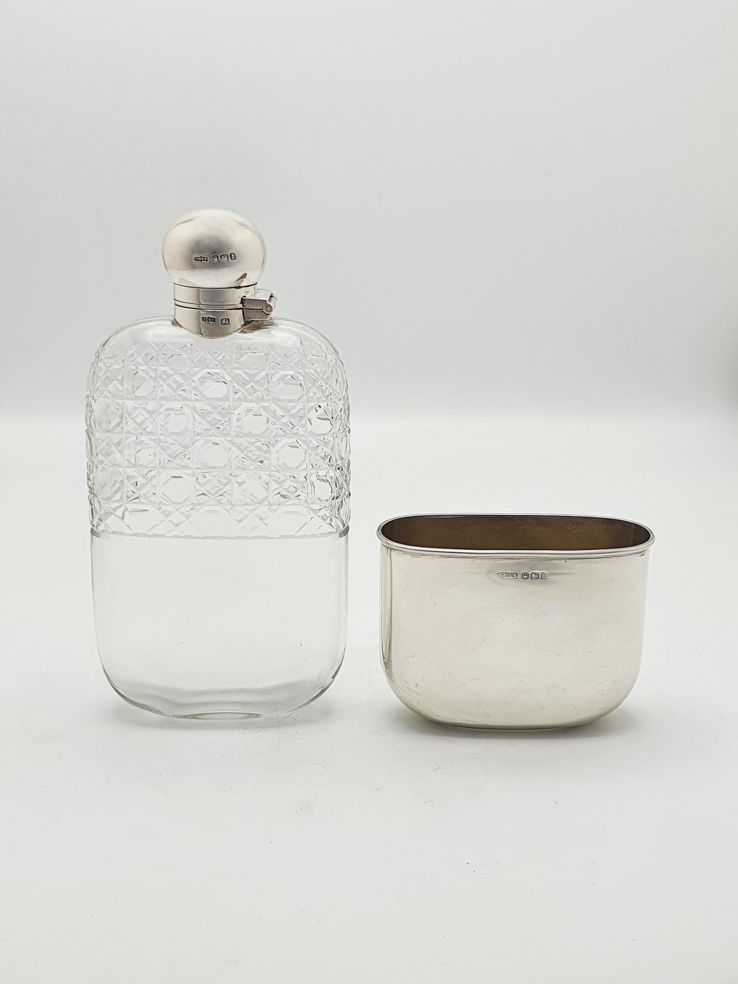 Fabulous Large Antique Victorian Cut Glass and Sterling Silver Hip Flask - 1894