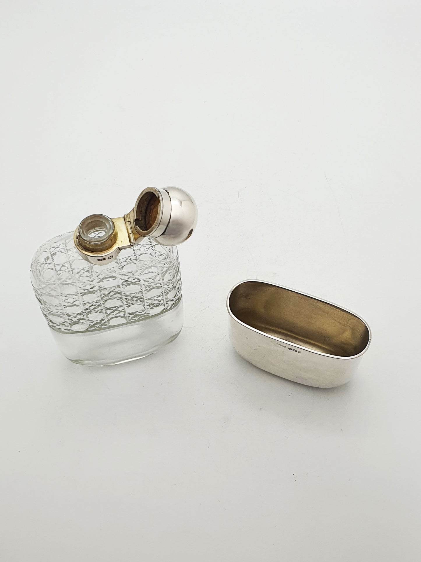 Fabulous Large Antique Victorian Cut Glass and Sterling Silver Hip Flask - 1894