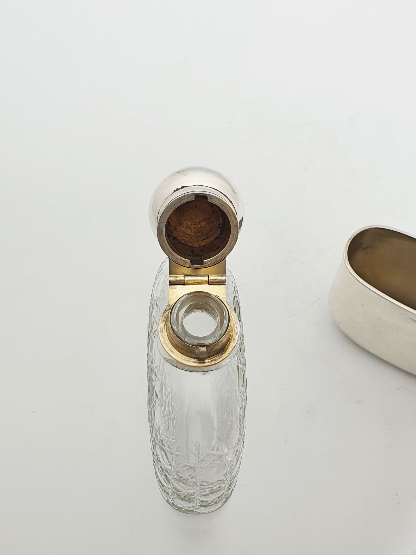 Fabulous Large Antique Victorian Cut Glass and Sterling Silver Hip Flask - 1894