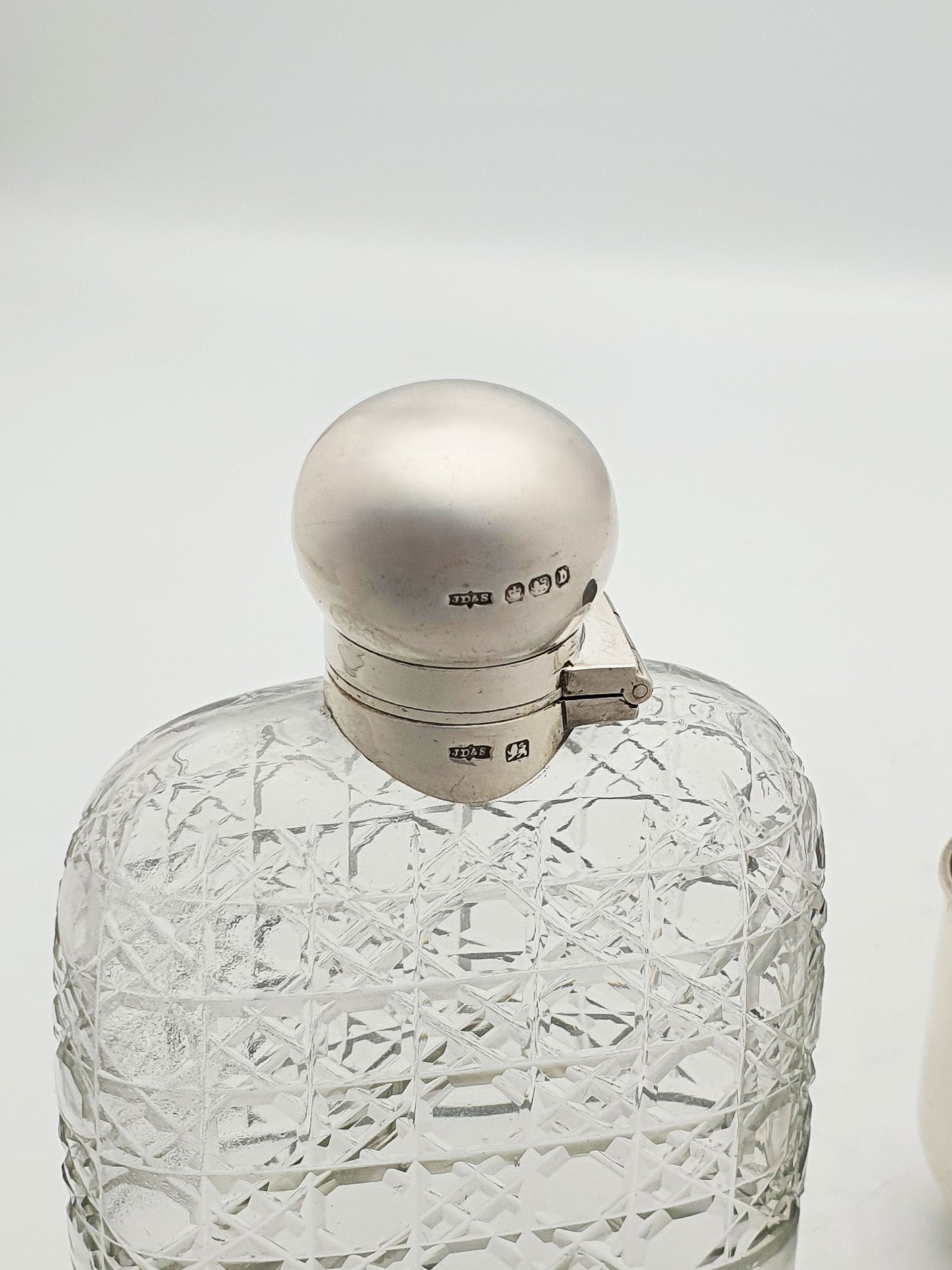 Fabulous Large Antique Victorian Cut Glass and Sterling Silver Hip Flask - 1894