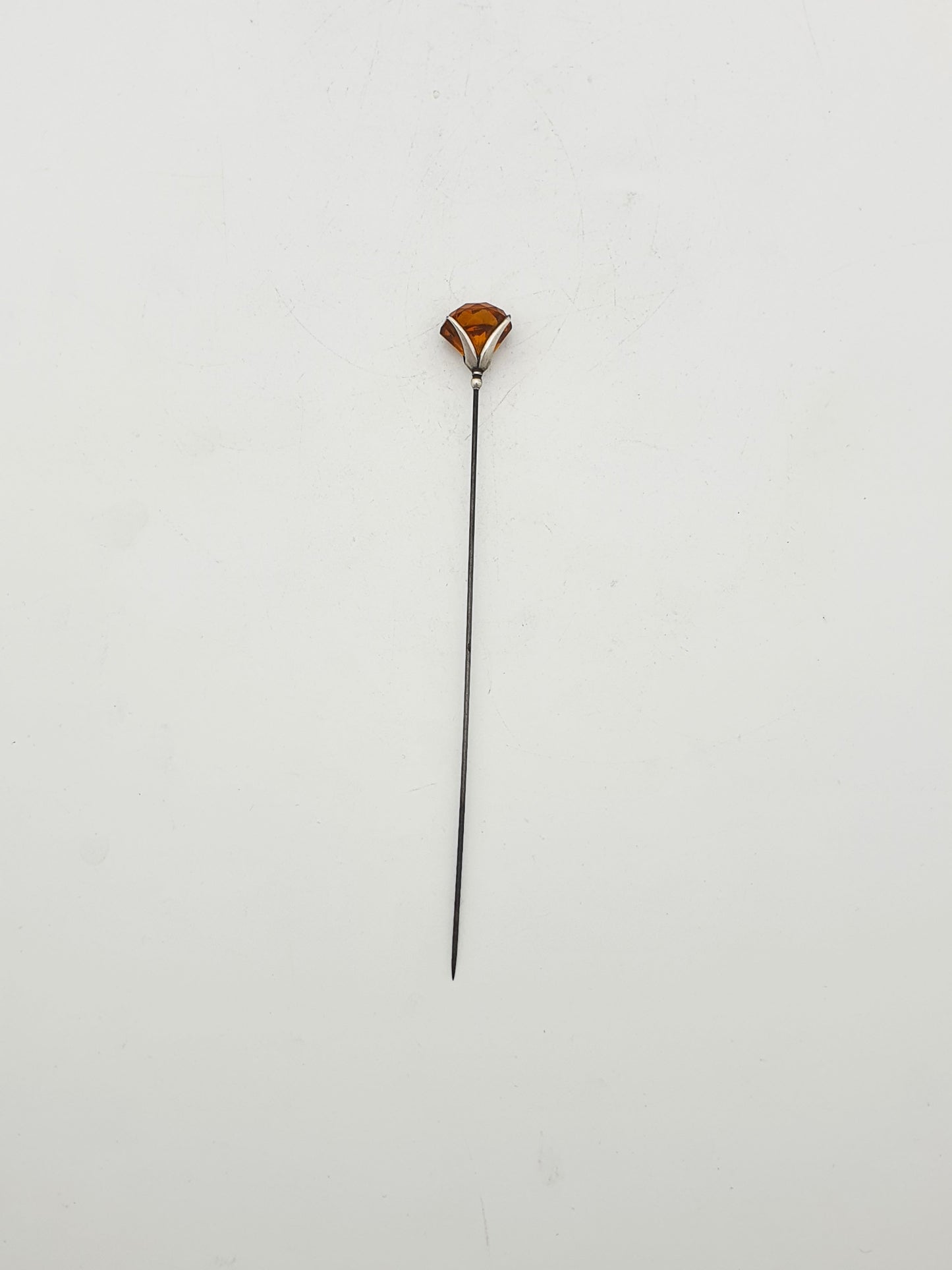 Pretty Antique Edwardian Sterling Silver & Amber-Coloured Glass Hat Pin - 1907