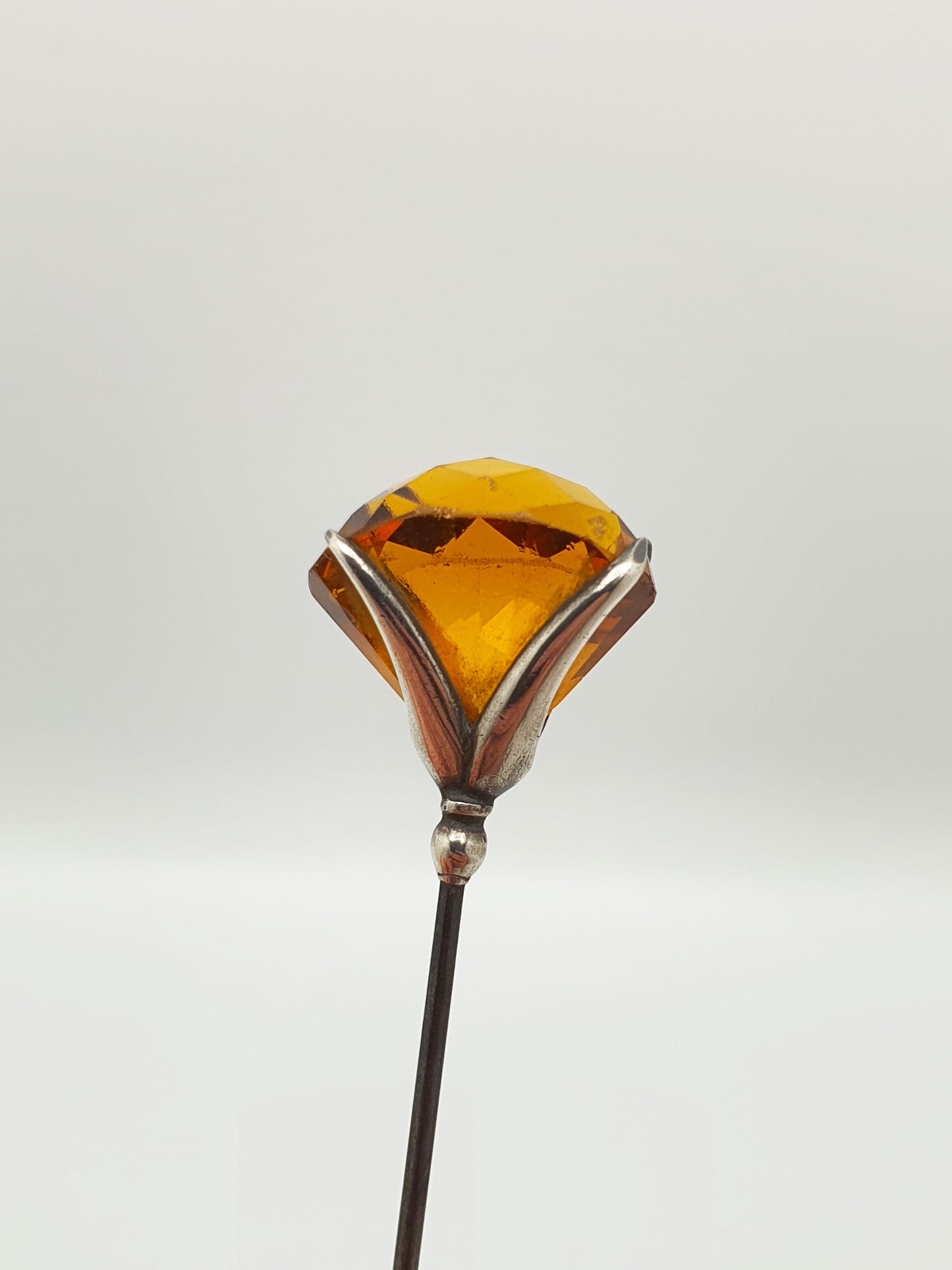 Pretty Antique Edwardian Sterling Silver & Amber-Coloured Glass Hat Pin - 1907