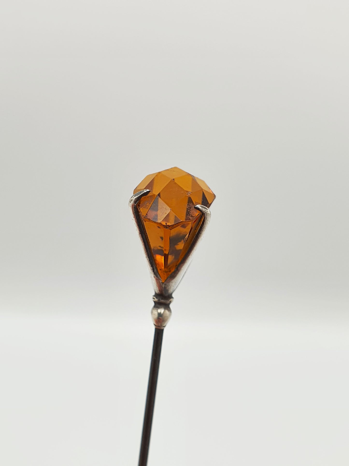 Pretty Antique Edwardian Sterling Silver & Amber-Coloured Glass Hat Pin - 1907