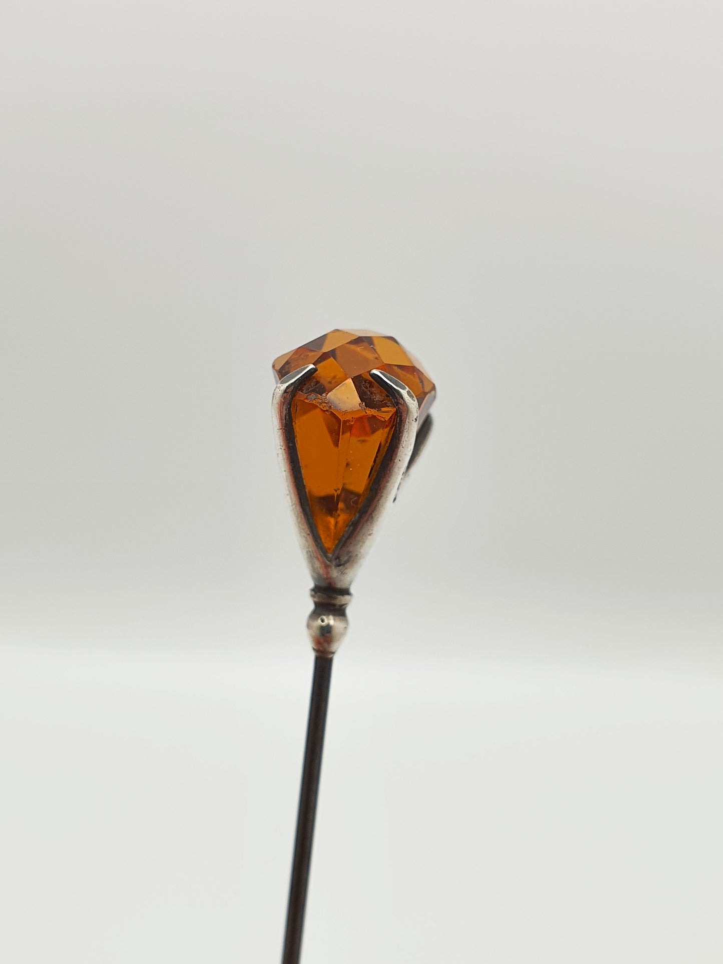 Pretty Antique Edwardian Sterling Silver & Amber-Coloured Glass Hat Pin - 1907