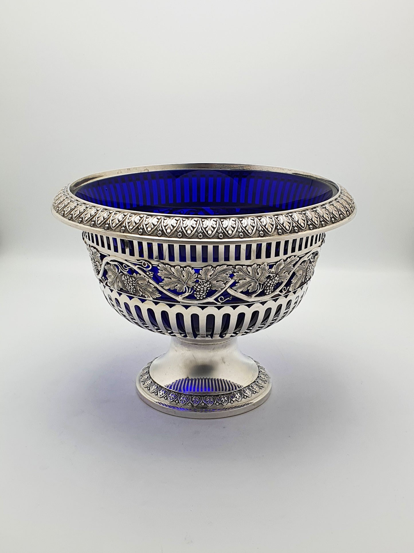 Fabulous Large Antique German 800 Silver & Cobalt Blue Glass Centrepiece Bowl – circa 1900