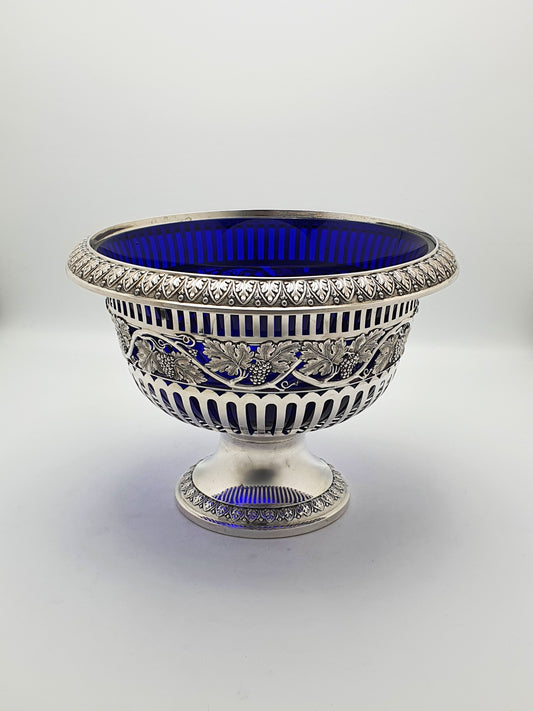 Fabulous Large Antique German 800 Silver & Cobalt Blue Glass Centrepiece Bowl – circa 1900