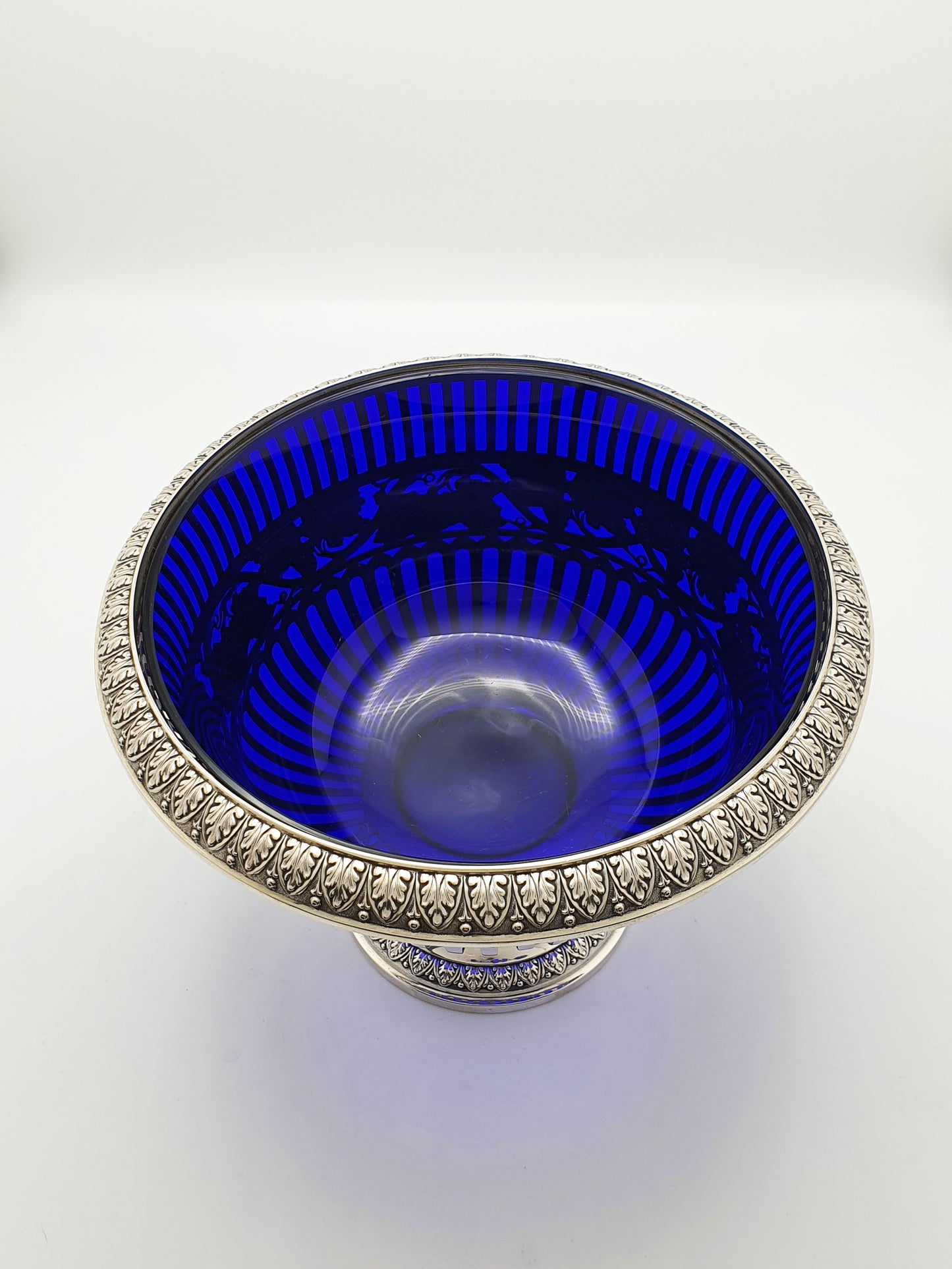 Fabulous Large Antique German 800 Silver & Cobalt Blue Glass Centrepiece Bowl – circa 1900