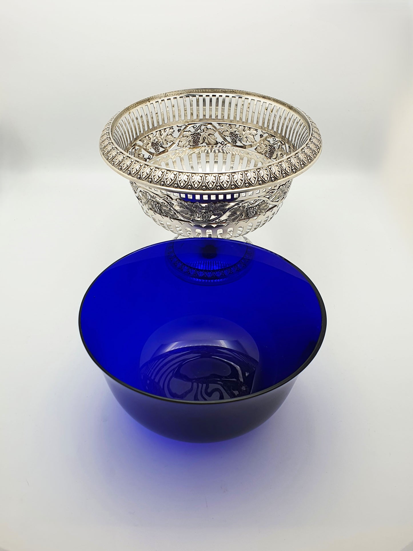 Fabulous Large Antique German 800 Silver & Cobalt Blue Glass Centrepiece Bowl – circa 1900