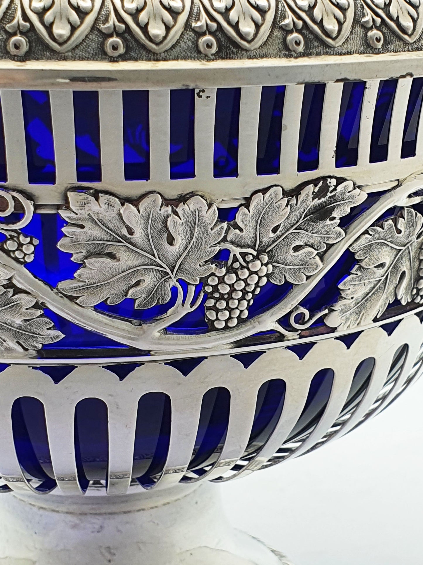 Fabulous Large Antique German 800 Silver & Cobalt Blue Glass Centrepiece Bowl – circa 1900