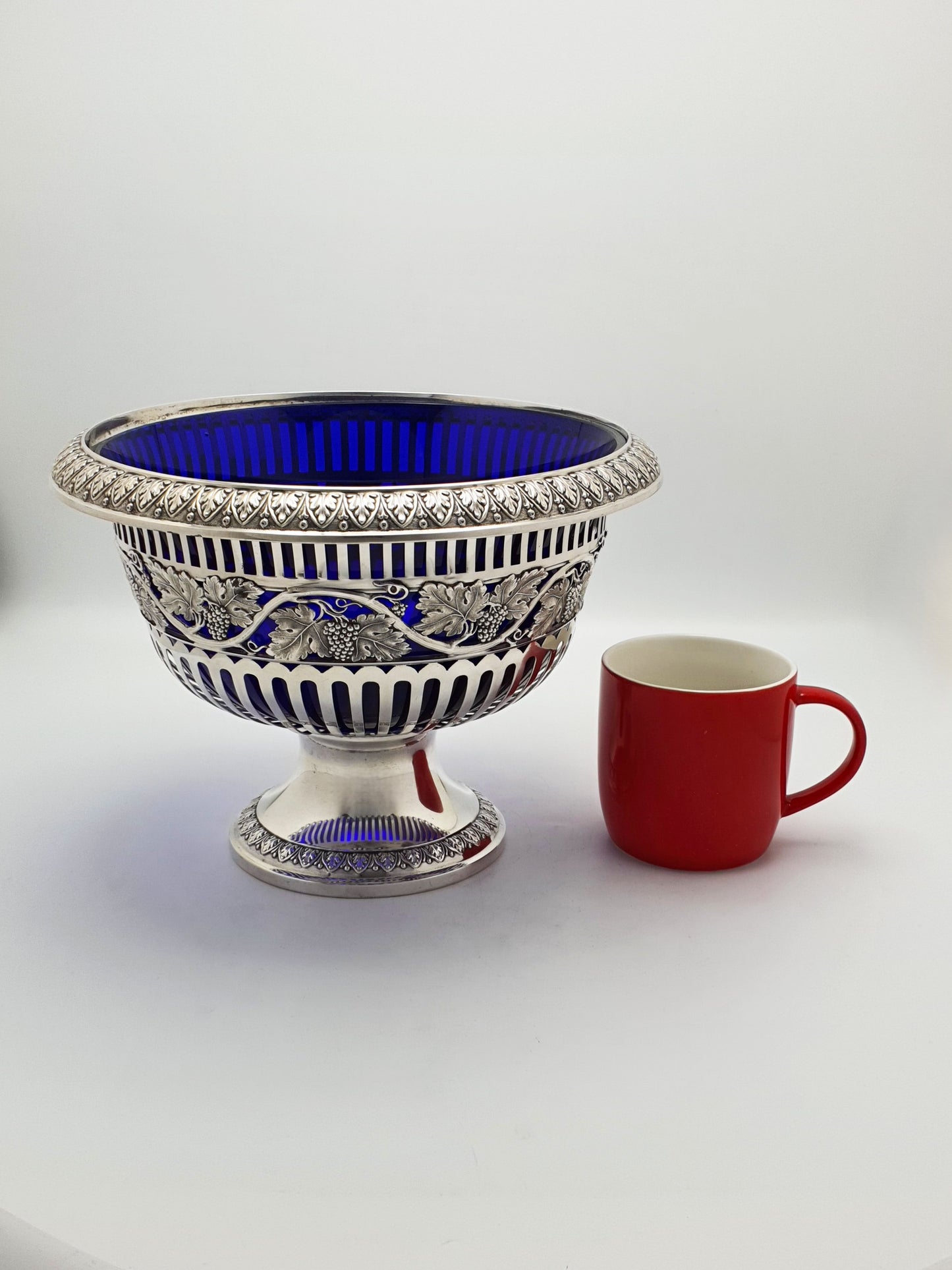 Fabulous Large Antique German 800 Silver & Cobalt Blue Glass Centrepiece Bowl – circa 1900