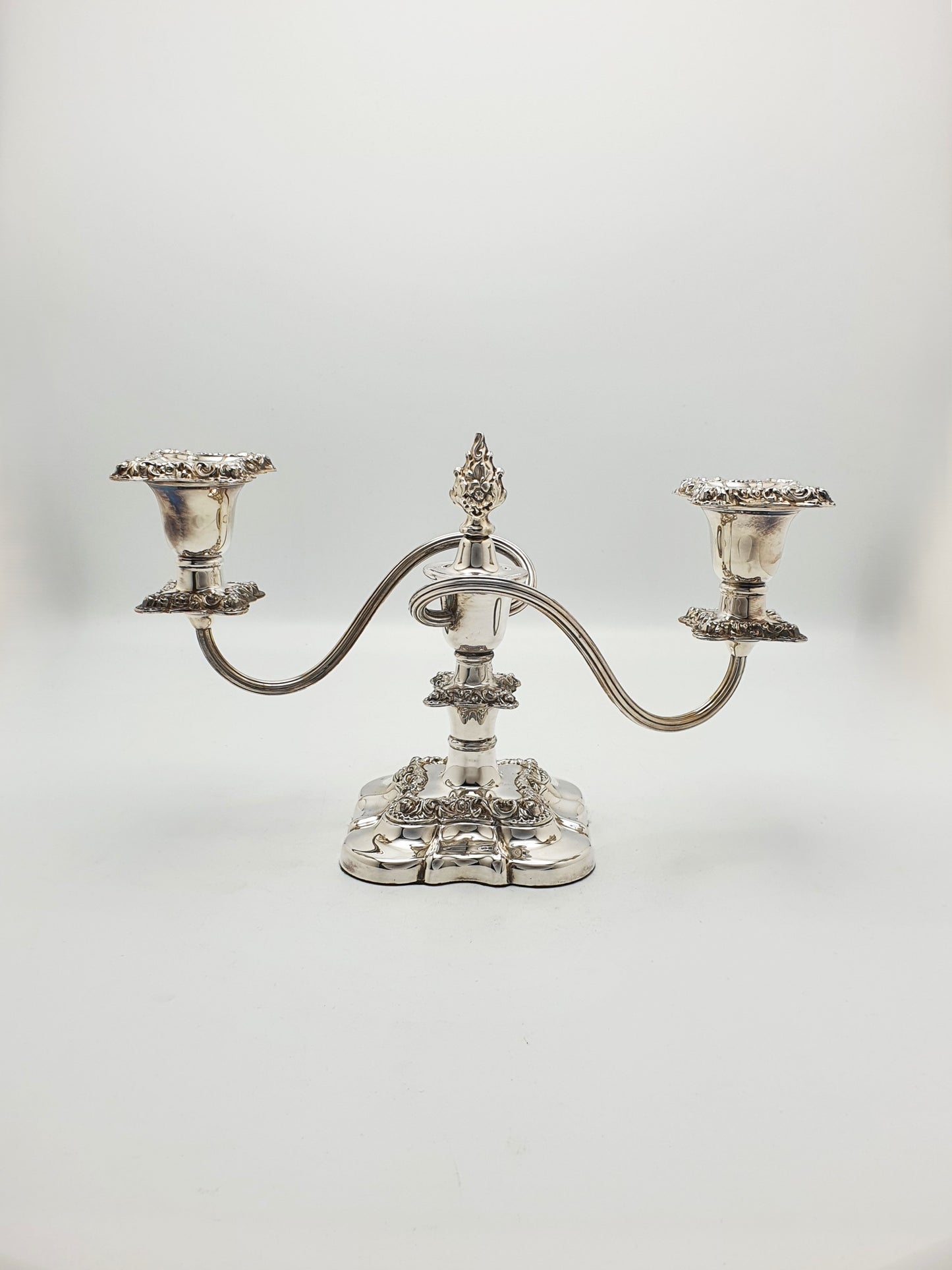 Excellent Pair of Antique Silver-Plated Rococo Revival Low Candelabra – circa 1920